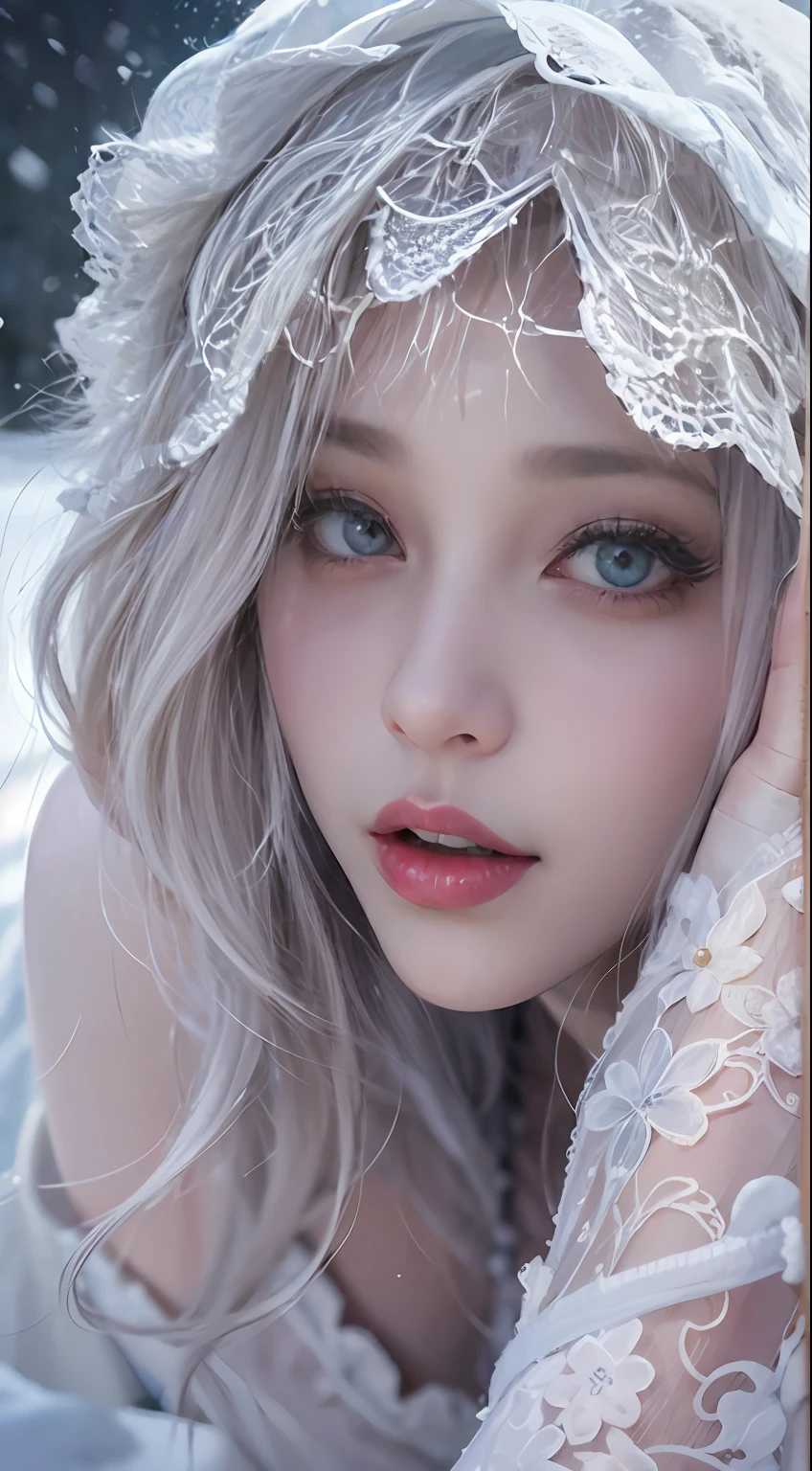 （8K，RAW photos， best qualtiy， tmasterpiece：1.2），（realisticlying， photograph realistic：1.4)，Hide your face with sadness，
Lolita costume，Lace， Aerith Gainsborough， The upper part of the body，upper legs，Lace， undergarments，exposed bare shoulders， do lado de fora， (outside，Covered with snow，cloaks，) high high quality， Adobe Lightroom， highdetailskin， looking at viewert，