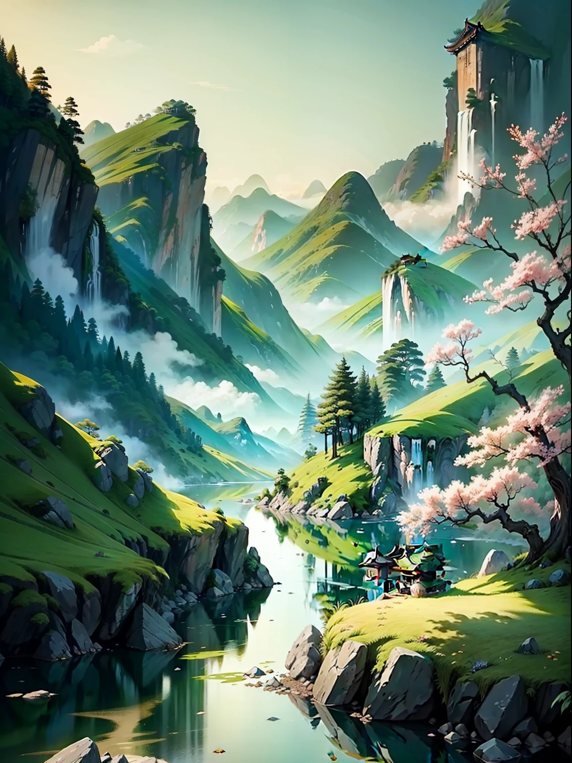 Chinese painting, landscape painting, Taoism, landscape, green mountains, green water, aristocracy