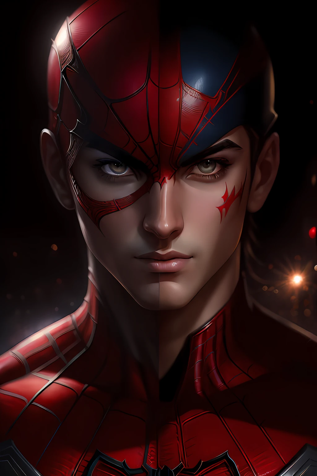 (Award Winning Digital Artwork:1.3) of (Sketch:1.3),(Energetic:1.3) Spidey, EmmaRob,CGSociety,ArtStation,(Saturated:1.3),(close portrait:1.3),(Feminine:1.4),(beautiful:1.4),(attractive:1.3),handsome,calendar pose,perfectly detailed eyes,studio lighting,thematic background
