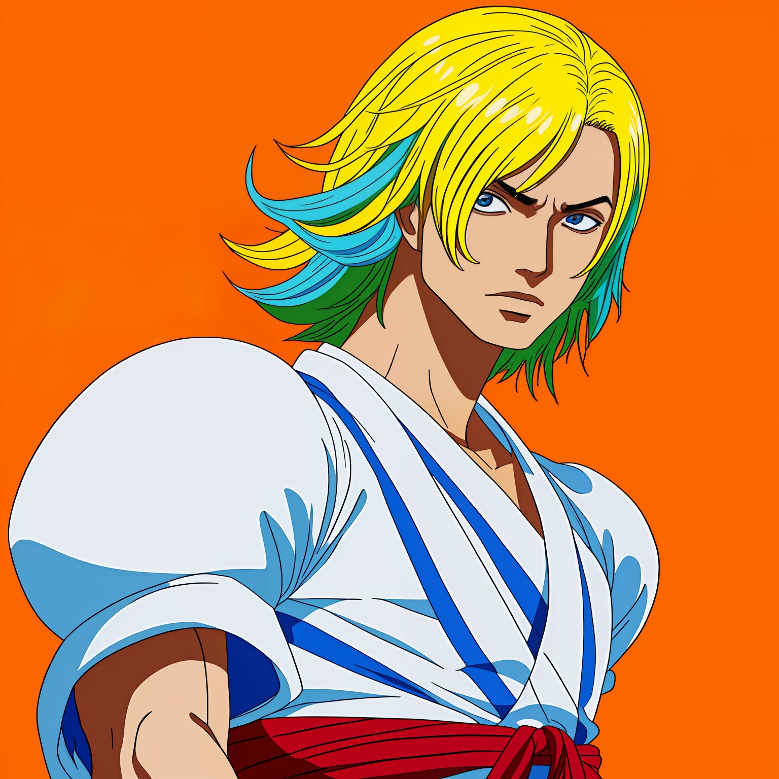 \(One_Piece\), (Estilo de arte de anime), ((sozinho)), 1menino, ((1homem jovem)), (olhos detalhados), ((olhos verdes intensos)), ((olhos esmeraldas)), ((cabelo curto)), ((franja cobrindo o olho direito)), ((Tenryubito clothes, pastels colors, bolha protection)), (prince), (nobre mundial), ((cabelo loiro amarelo)), ((corpo masculino delicado)), ((cara de novo)), ((pele clara)), ((belo)), ((perfeito)), ((delicado)), ((bonito)), ((cabelo ondulado)), ((cabelo cacheado)), ((cabelo estilo Tenryubito)), ((luva)), ((cinto)), ((olhos de ressaca)), (boa qualidade), (bem desenhado), ((bem detalhado)), (realeza), (nobreza), nobre mundial, ((fundo branco)), ((fundo simples)), ((corpo inteiro))