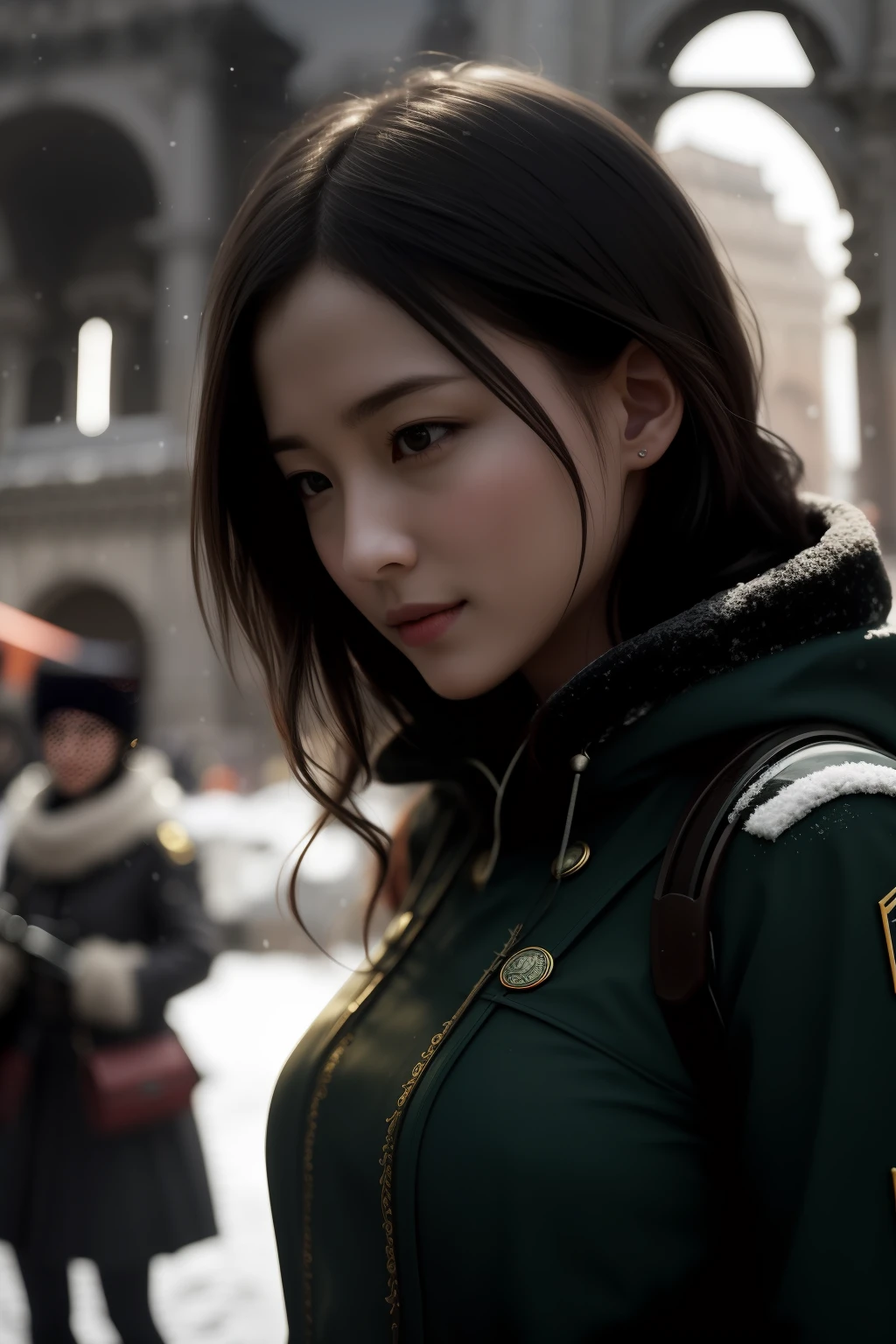 Best quality, 超高分辨率, Detailed face, Realistic face,RAW photo,2girls,duo,navel,(Castel Sant'Angelo in Rome,crowd,winter,Snow),(cheerful big breasts, Energetic, cheerfulness:1.4), Green eyes, Small hairpins for ladybugs, 
(hdr:1.4), Dramatic, the complex background, Cinematic, cinematic ligh, (rootkowski, art  stations:0.8),
insanely details, Intricate details, ultra - detailed, Low contrast, Soft cinematic light, exposure blend, hdr ,