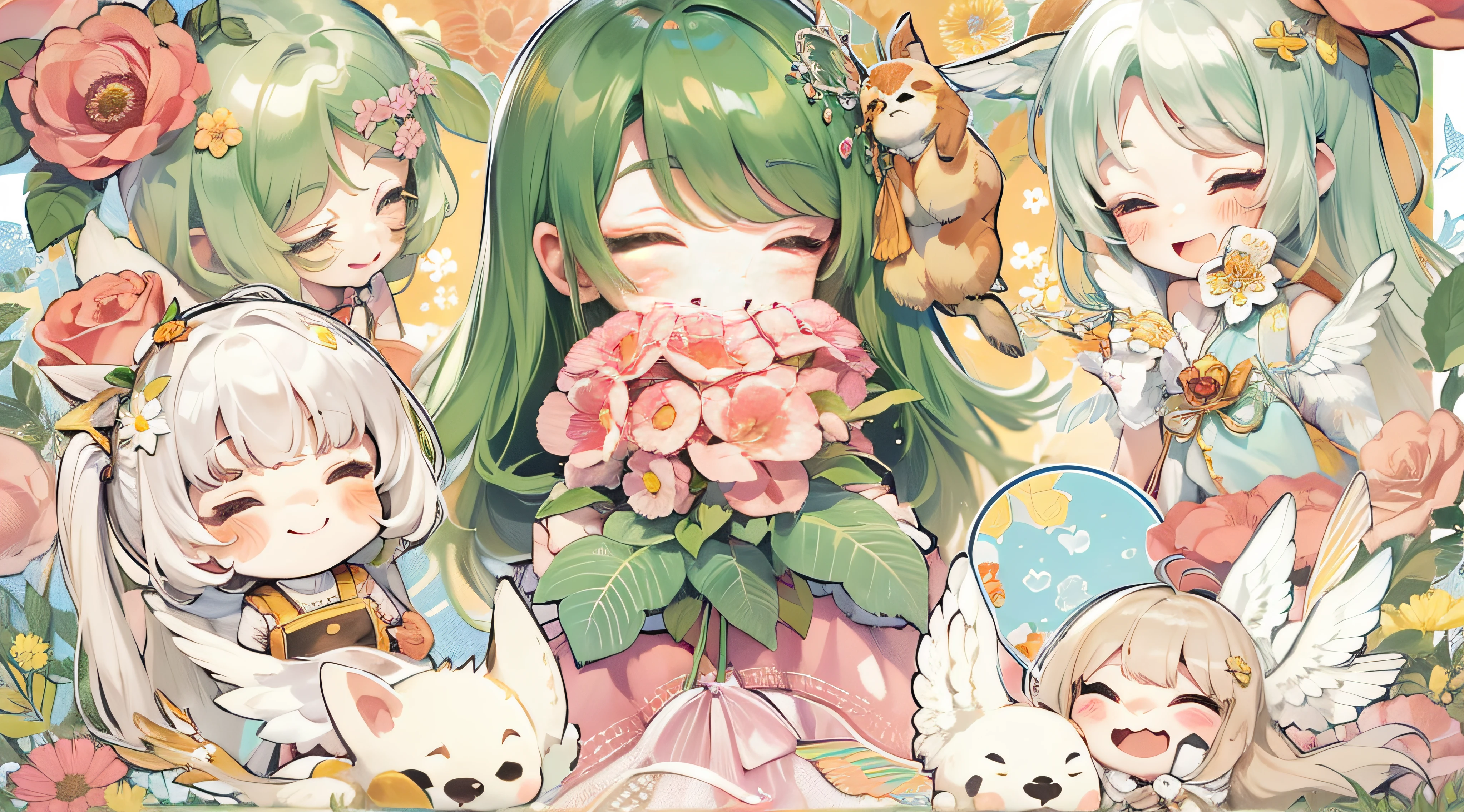 Rosa、Chibi Cute、a smile、bro、angelicales、celebration、glad、twinkle、joy、The best smile、A delightful、twinkle、Flowers、