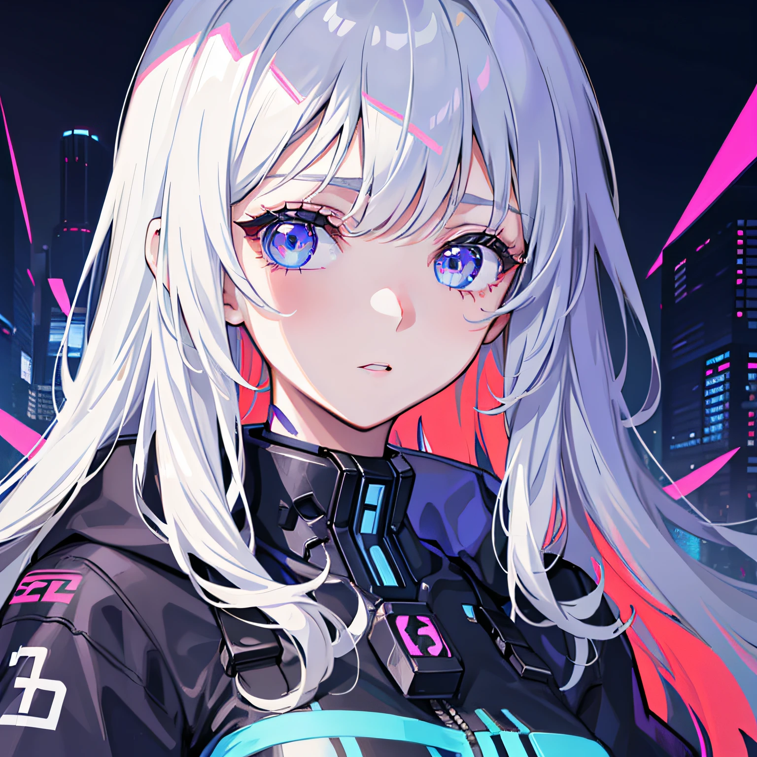 1girl, extremely+beautiful+detailed_face, extremely+beautiful+detailed_eyes, upper body, close-up, cyberpunk background, sketch, flat color,
