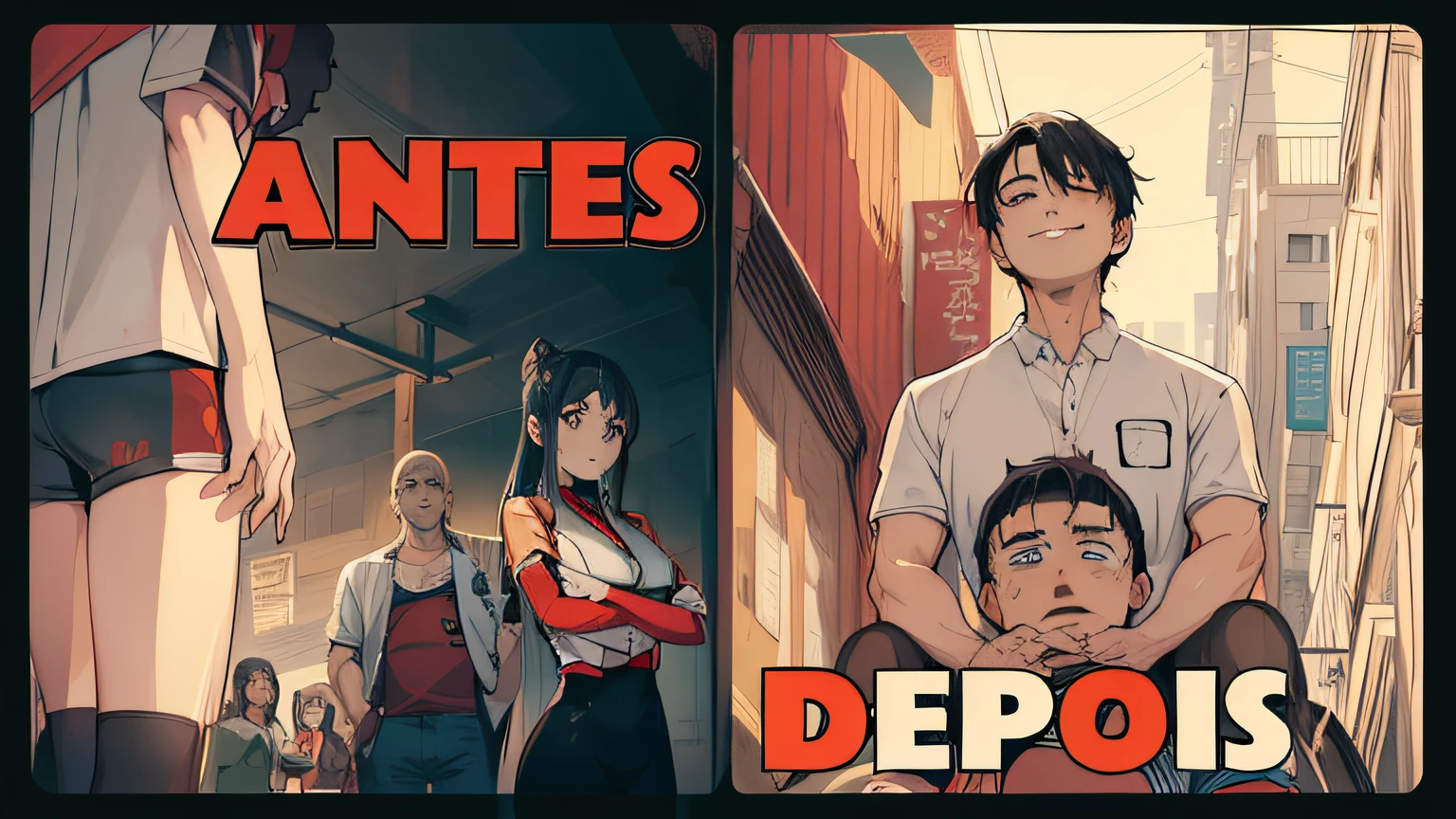 um close up de duas fotos de uma pessoa com um homem de terno, manga anime, Manhwa, Webtoons, Otaku Gangasta, Abertura do anime, SNK, cuta anime, em estilo anime, anime manga, Rio de Janeiro em um filme de anime, em estilo anime, Webtoon, Epic anime style, trading depots, manga panels