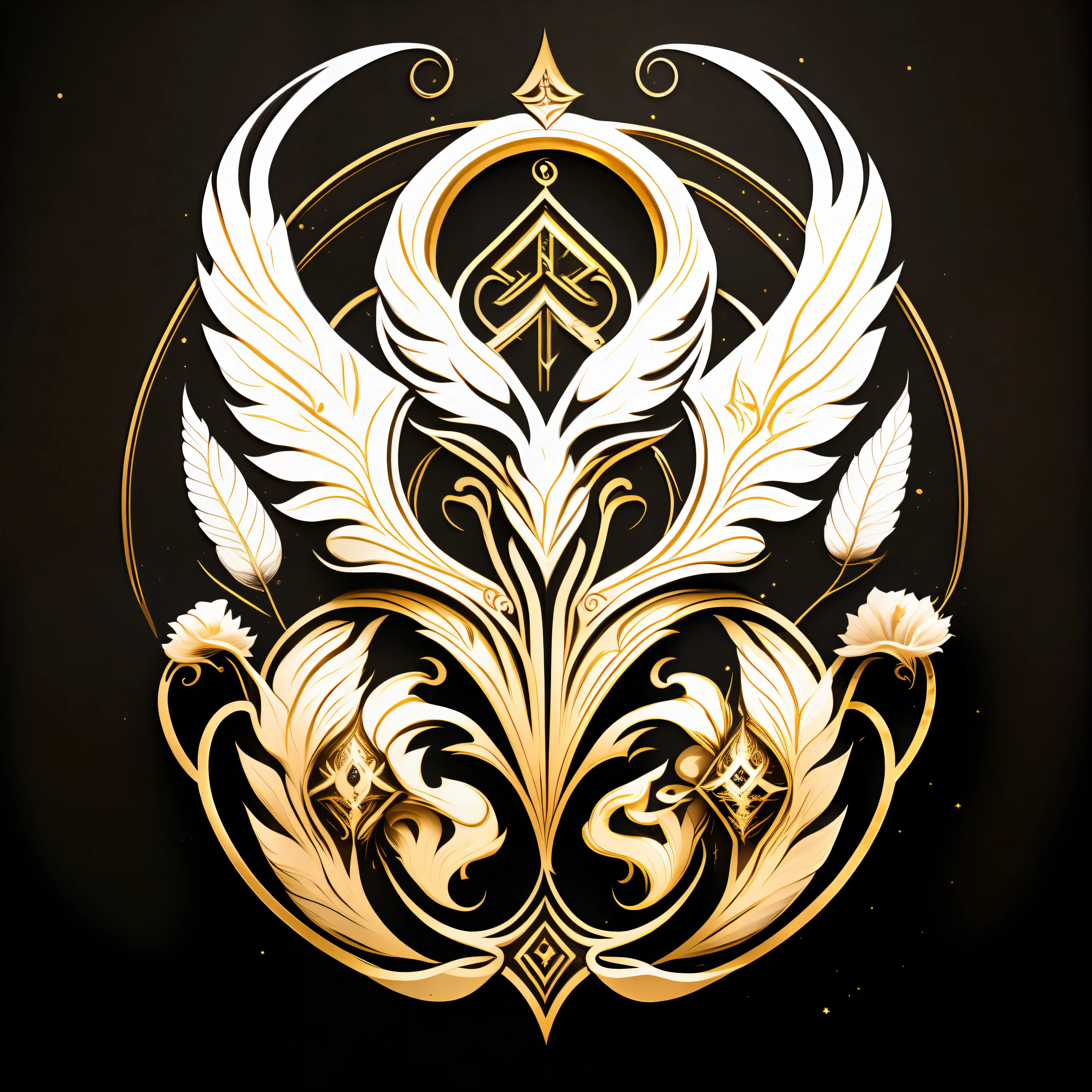 Enigmatic symbols from folklore and mythology,1 symbol,white,gold ,T-shirt design, midjourney, vector art, hydro74