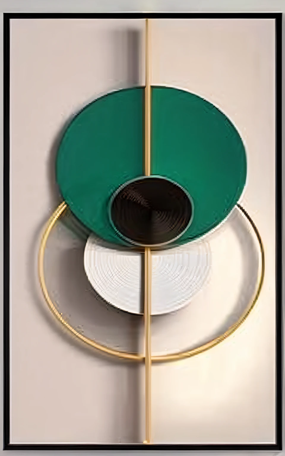 um close up de um objeto verde e branco em uma parede, 3d geometric abstract art, circle design, design redondo, Modern Art Deco, circle forms, vidro e ouro e jade, artist's interpretation, Q, uma escultura abstrata, ouro e verde, Arte 3D abstrata, ( Art Deco ), trending artistic art, Art Deco!!, No estilo de Marcel Duchamp