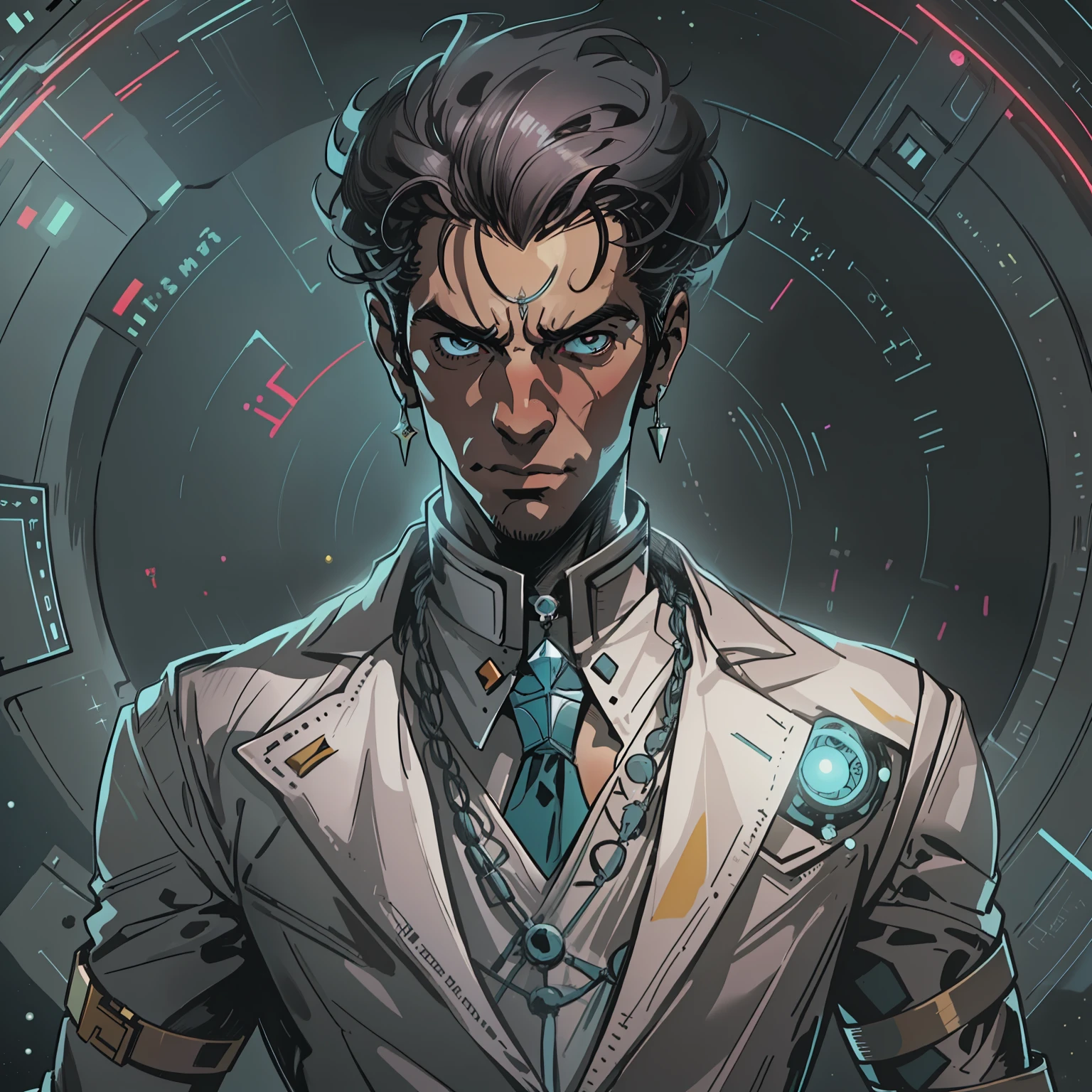 fantasia espacial, scientific fiction,56 anos, velho,Cabelo branco,Alexandre Cruz is the leader of Corporation C.G.e, Known for his relentless focus on achieving his goals and growing the corporation. He firmly believes in the superiority of the human race and is willing to do whatever it takes to keep it at the top, even if it means the conquest and domination of other alien races. His father's harsh childhood and influence shaped his personality and firm beliefs.Alexandre Cruz, leader of Corporation C.G.e, is known for his relentless focus on achieving his goals and growing the corporation. He is likely to feel very accomplished and satisfied professionally upon seeing C.G.and become a dominant force in the galaxy and achieve your goals. He firmly believes in the superiority of the human race and is willing to do whatever it takes to keep it at the top, which may include the conquest and domination of other alien races. Para ele, o sucesso da C.G.and is the ultimate measure of your professional achievement.Alexandre Cruz is known for being an ambitious character, intelligent and charismatic. he has a strong sense of leadership and believes in the strength of Galactic Corporation C.G.E como o elemento mais importante no universo. No entanto, He is also cruel and despotic, willing to do anything to keep her on top, including threats, subornar e matar. Ademais, ele tem um lado humano e um amor incondicional por sua esposa e filha, o que o torna um personagem complexo e multifacetado.fantasia espacial, scientific fiction. intergalactic bureaucrat, Intergalactic Trader,