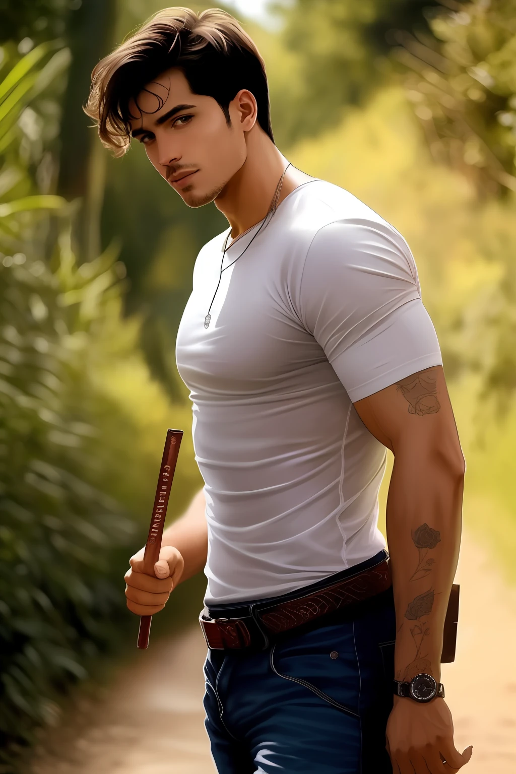 Crie homem lindo, as real as possible. Com essa imagem crie momentos reais.