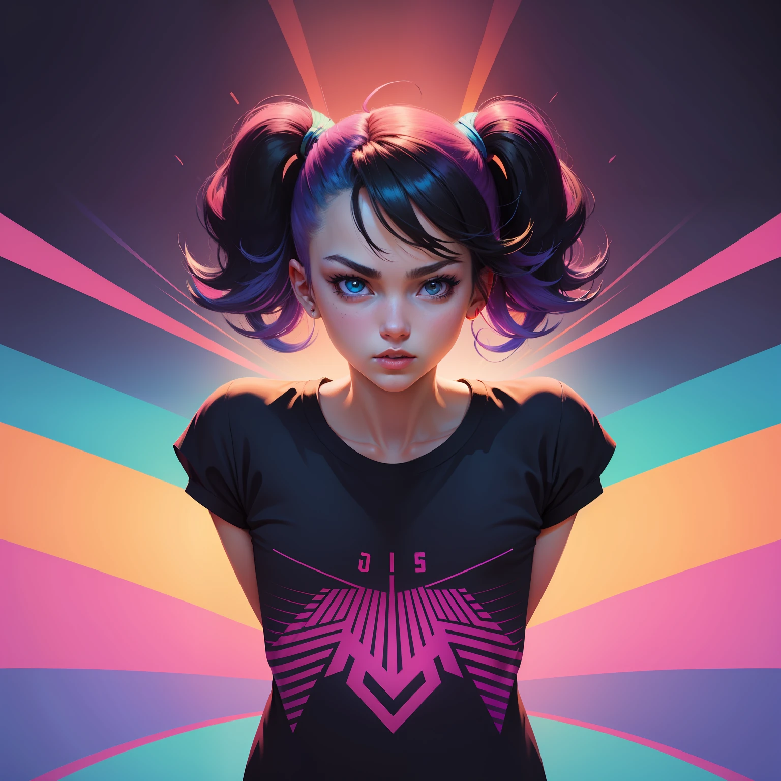 Arcade 90's,t-shirt art,vector,2d ilustration,dark backgroud,very colorful,modern colorful gradient,centered,front view,hyper detailed.