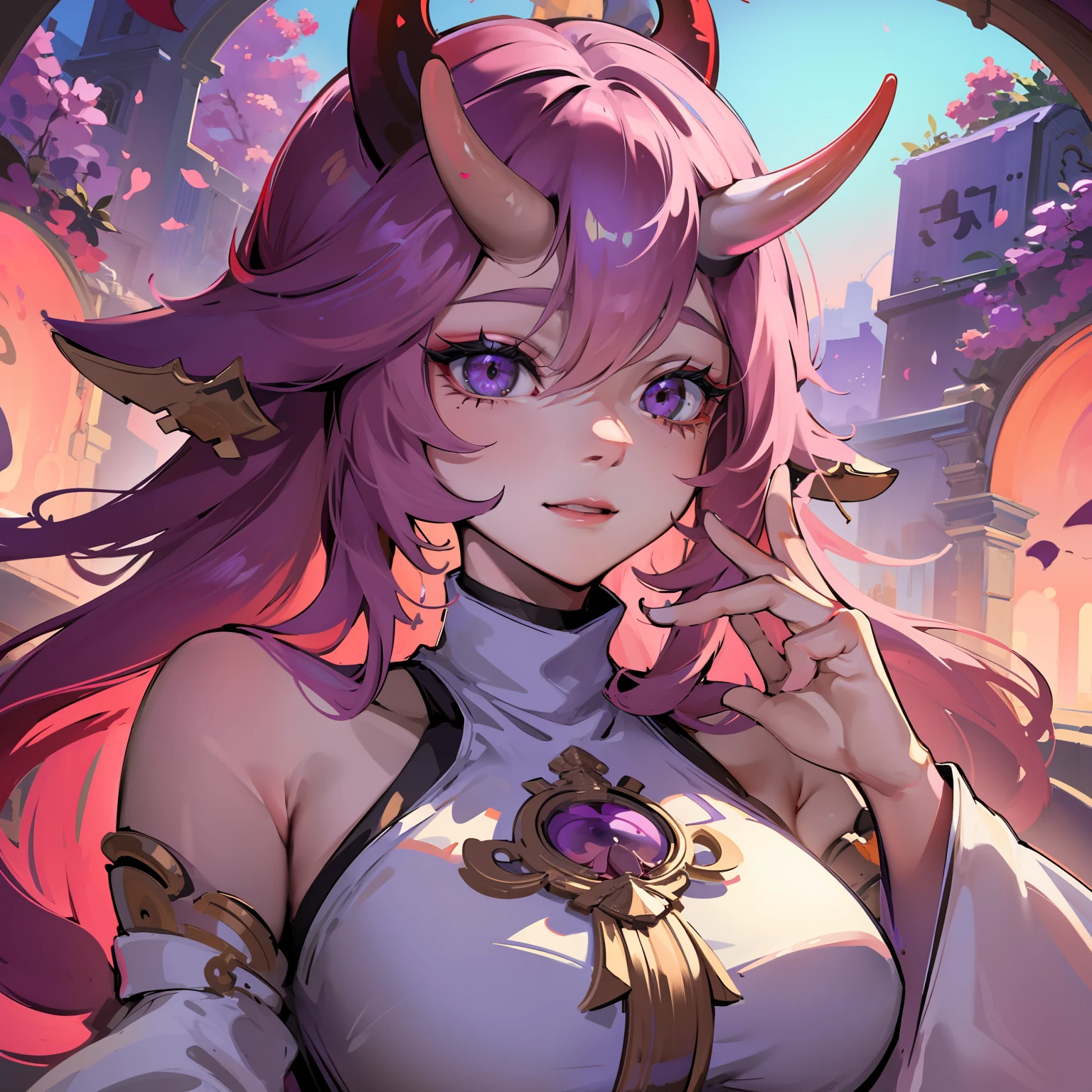 A female milf demon with skin tone demon horn, vestido transparente molhando, belly belly button visible, belly visible, ((demon horn)), cabelo de rapunzel cor-de-rosa extremamente longo, ((Cabelo de rapunzel cor-de-rosa)), with purple mist with purple energy particles and floor with red liquid, raposas, thunders, magia de raios, corpo volumoso com seios e busto enormes, ((seio e busto enormes)), olhar perverso e vazio sem brilho nos olhos olhando para o espectador com um sorriso perverso e malicioso, proeminentemente em suas pernas e seios;, destaque nos seios e nas pernas, Pose sexy, Pose sexualizada ;, Moda realista, sysie high definition details, fotografia, perspicacity, unique 850 4, Koda850 k portrait camera, Primavera F1.6, cores ricas, Textura super realista, textura de luz espetacular, arte surreal, Cinestil 800 mecanismo de moda.