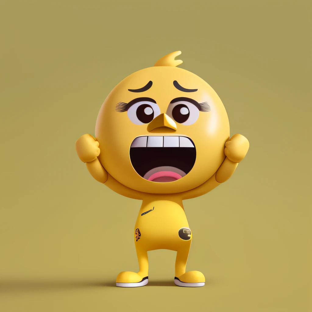 um boneco do tipo logotipo mascote amarelo com um rosto surpreso, expressive surprised expression, Estilo Emoji, shocked expression, surpreso, cara assustada,
