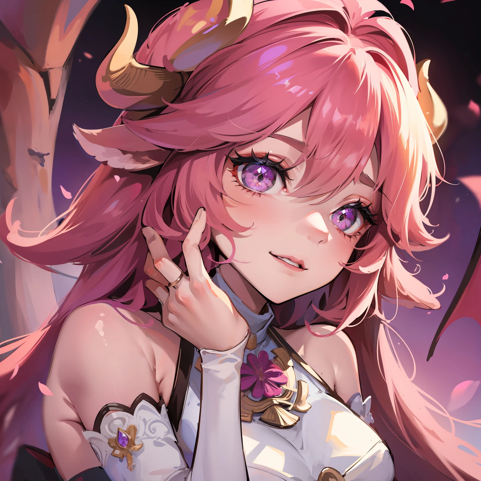 A female milf demon with demonic horns in the same light skin tone wearing a wet wedding dress, (skin tone demonic horns)), cabelo de rapunzel cor-de-rosa extremamente longo, ((Cabelo de rapunzel cor-de-rosa)), corpo volumoso com seios e busto enormes, ((seio e busto enormes)), sorriso malicioso olhando para os espectadores ;, destaque no corpo, Pose sexy, Pose sexualizada ;, Moda realista, sysie high definition details, fotografia, perspicacity, unique 850 4, Koda850 k portrait camera, Primavera F1.6, cores ricas, Textura super realista, textura de luz espetacular, arte surreal, Cinestil 800 mecanismo de moda.