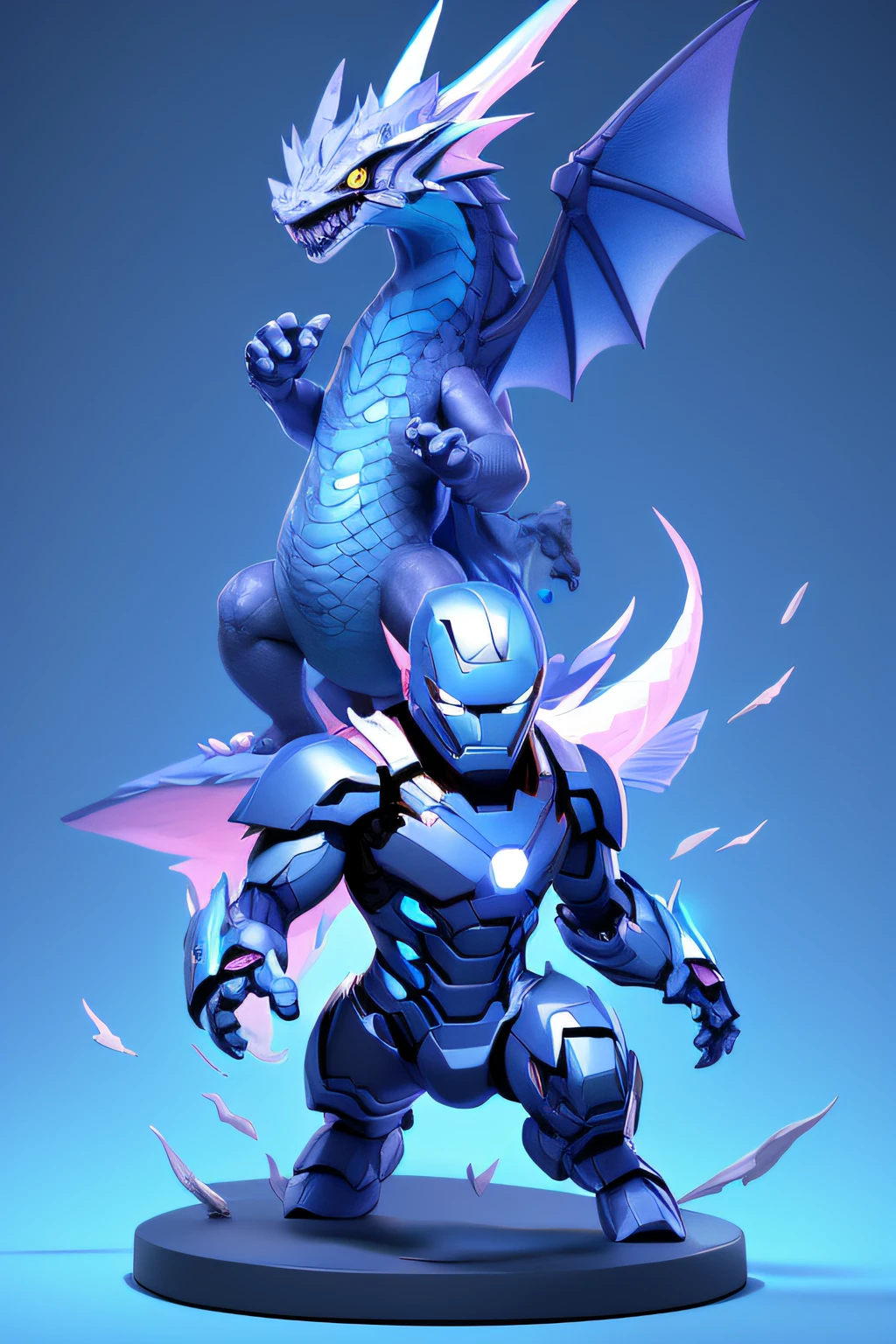 "The gangster is catching a dragon.",3dcharacter,ironman,(full body:1.2), masterpiece,best quality,(blue navy gradient background:1.1)