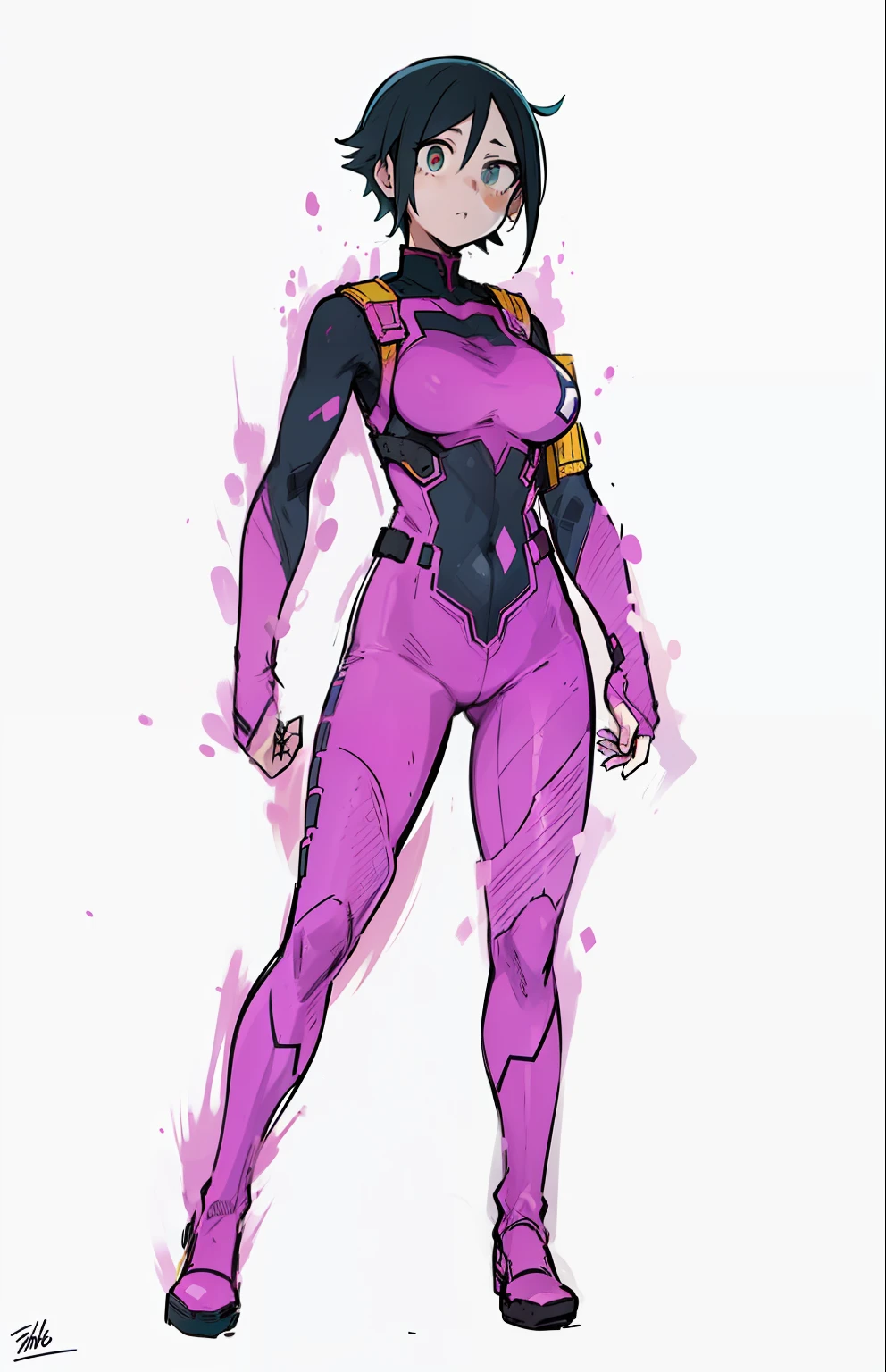 My Hero Academia style, anime Girl, female, wide hips, wide thighs, large breast, Hero suit, full body suit,