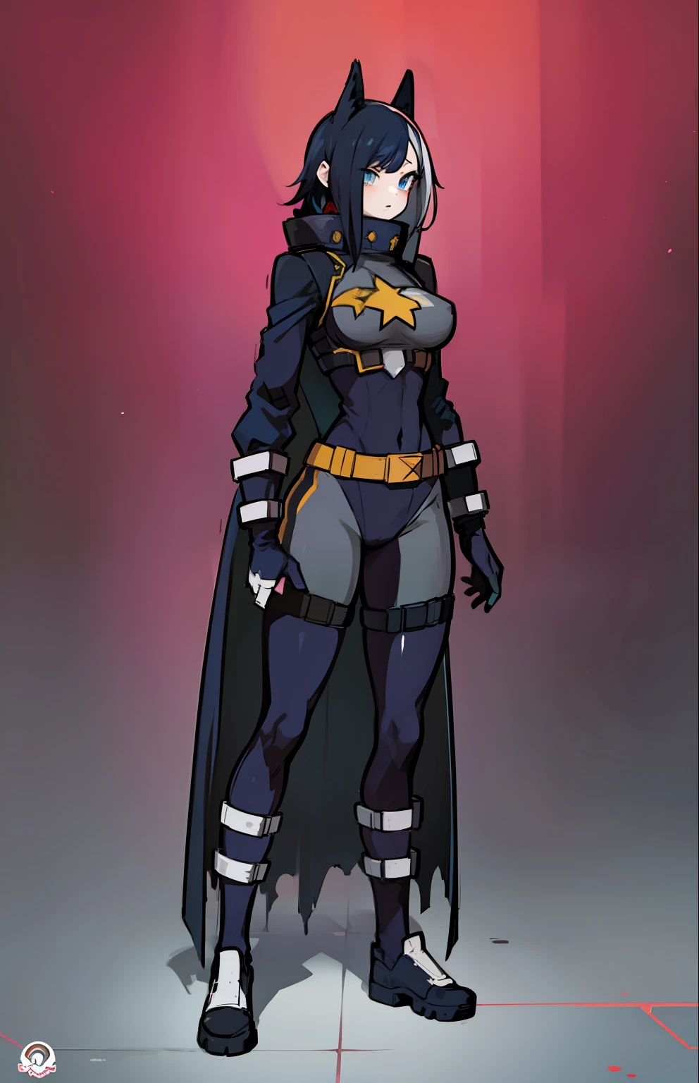 My Hero Academia style, anime Girl, female, wide hips, wide thighs, large breast, Hero suit, full body suit,