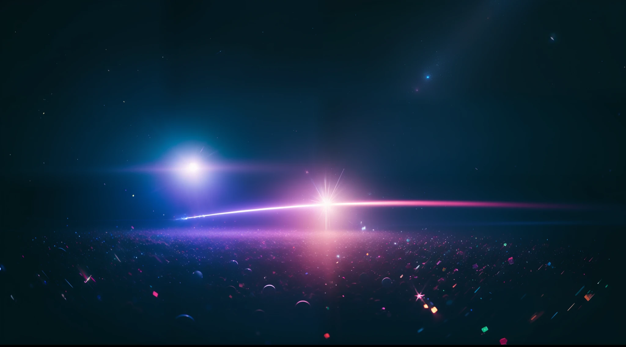 The vast universe, ground of moon, sony a7, film gain, Cinematic lighting, Photorealistic, one-point perspective, 32K, diffuse reflection, colorful shiny particles, Lens Flare, soft lighting