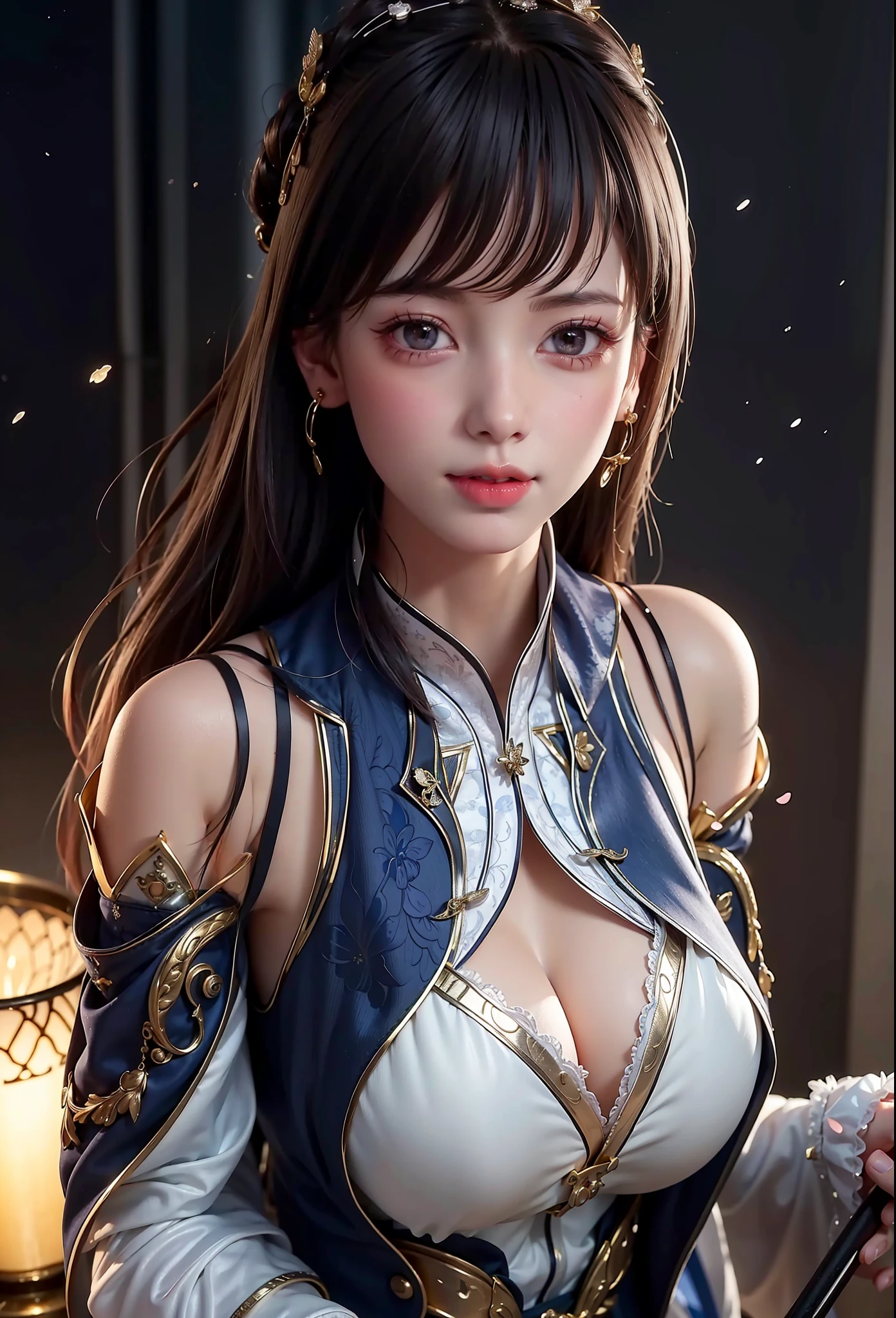 (8k, 4k, best quality, highres:1.2), (maasterpiece, realistic, photo realistic:1.37), 1girl, solo, beautiful face, eyelashes, nose, glossy lips, (detailed eyes, looking at viewer, fair skin, white skin:1.5), fine complexion, upper body,
large breasts, busty, , (:1.5),
outdoor onsen,
two side up, absurdly long hair, bangs, hair ornament, bow,
younger, aged down,