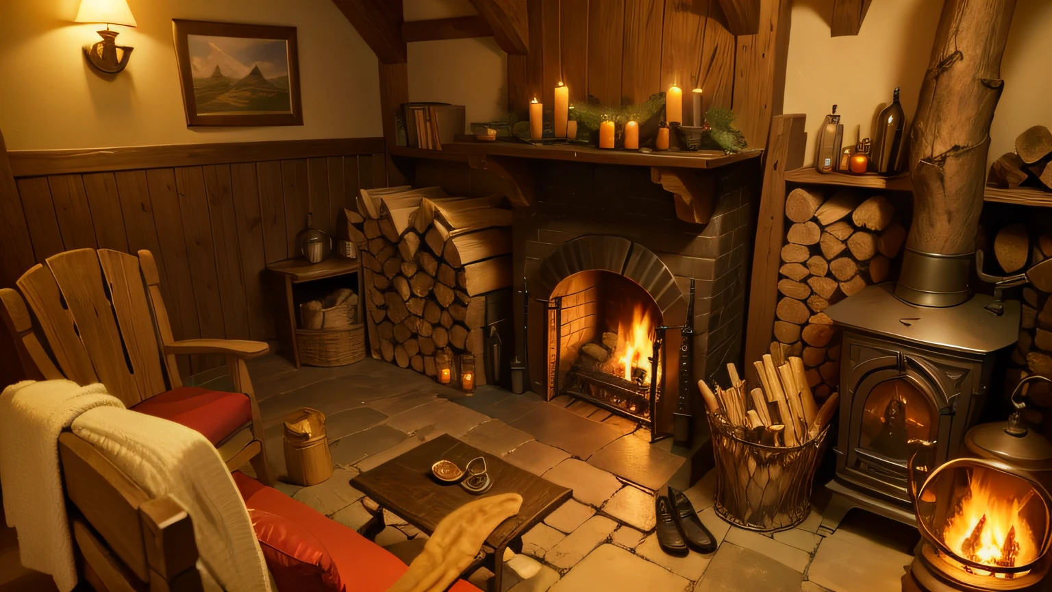 hobbit fireplace (with stocked firewood)