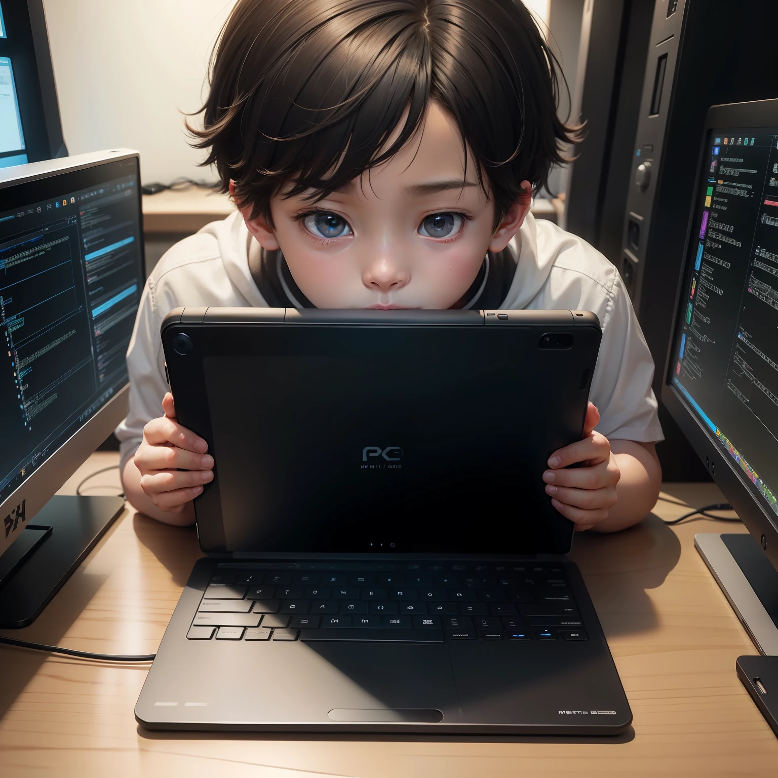 Programming、male child、PC、a tablet、Doing their best、Metaspace