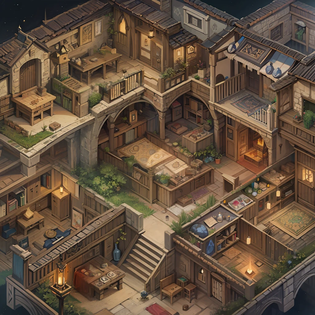Map of the interior of a house of the medieval period in the universe of D&D isometrica.
