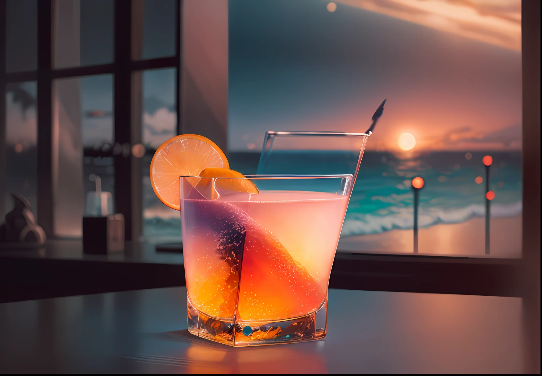 cocktailworld, with big waves, no humans, scenery, street, window, depth of field, ((blurred background)), masterpiece, best quality, ultra detail,