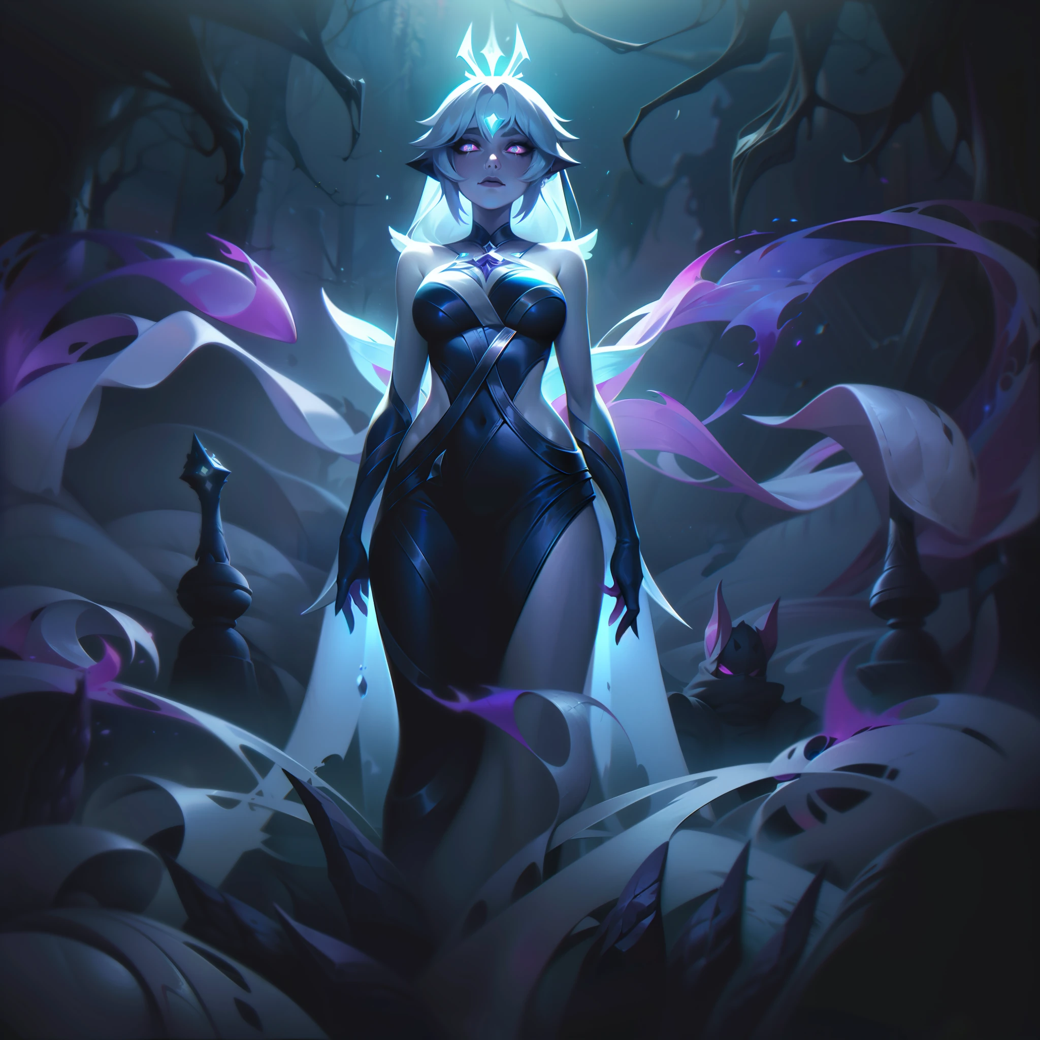 The Legendary Skin "Broken Covenant Baembi" presents a haunting and mysterious transformation of the Forest Sprite, delving into the lore of a broken pact that shaped her into an enigmatic and ethereal entity.

In the splash art, Baembi's appearance undergoes a mesmerizing metamorphosis. She now stands as an ethereal and haunting figure, surrounded by wisps of spectral energy that emanate from her ethereal form.

Her wings have taken on an ethereal and ghostly appearance, with a tattered and broken quality, signifying the broken covenant that shaped her into this enigmatic entity.

Baembi's eyes radiate with an eerie and haunting glow, hinting at the secrets she holds and the price she paid for her powers.

Her pose exudes an aura of melancholy and mystery, as if she bears the weight of a long-forgotten pact that forever changed her fate.

In the background, a spectral and haunting scene unfolds, with eerie mist and ghostly apparitions adding to the sense of mystery and ethereal beauty.

The color palette is dominated by deep blues, purples, and ghostly whites, creating a haunting and ethereal atmosphere that reflects Baembi's spectral nature.