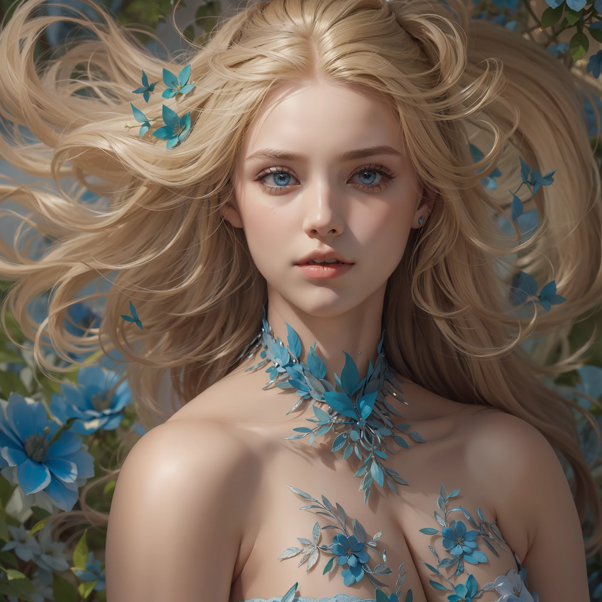 "(((obra-prima))), melhor qualidade, ultra-detallhado, High resolution CG image with a beautiful blonde woman with bright blue eyes, retratados em detalhes fascinantes. His delicate body is accurately represented at every angle. Ela possui longos cabelos loiros que caem suavemente sobre seu vestido da era vitoriana. The upper part of his body is sculpted to perfection. "
