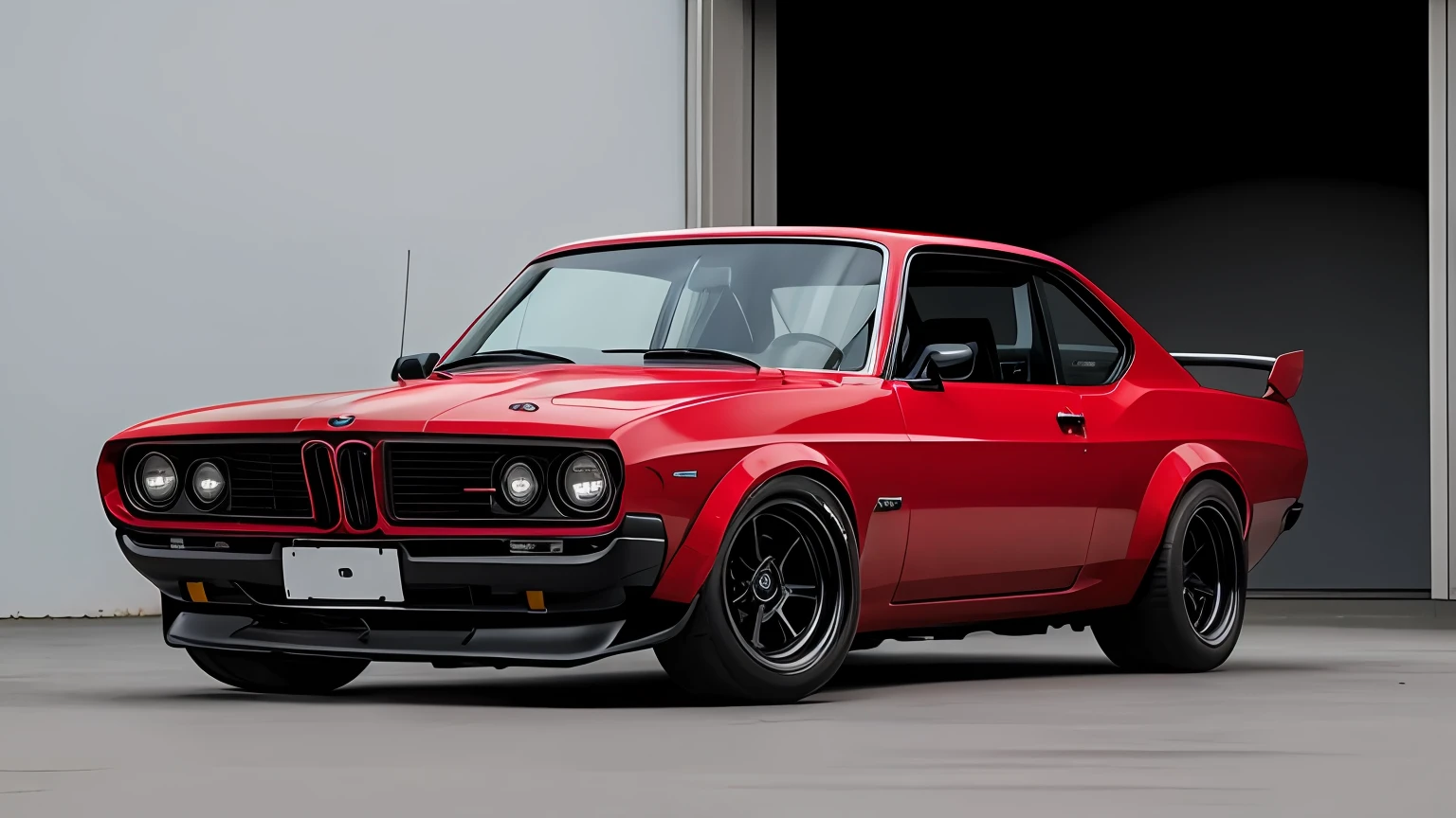 foto profissional de um muscle car na cor vermelha baseado no bmw 320i