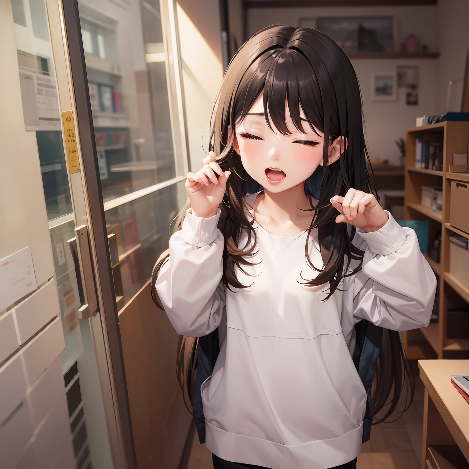masterpiece、top-quality、girl with、length hair、Yawning small、frontage