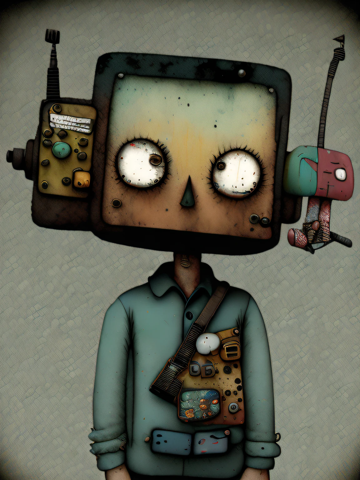 retro telefono movil , colores de tierra, punk, feliz, optimista, Don Hertzfeldt, El Bosco, Gabriel Pacheco