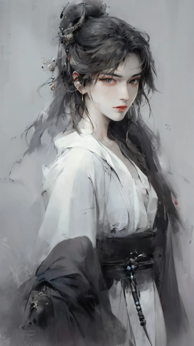 Close-up of a man with white hair and white mask, beautiful figure painting, Guwiz, Guwiz style artwork, white-haired god, Yang J, epic fine character art, stunning character art, Fan Qi, Wu Zhun Shifan, Guwiz in Pixiv Art Station