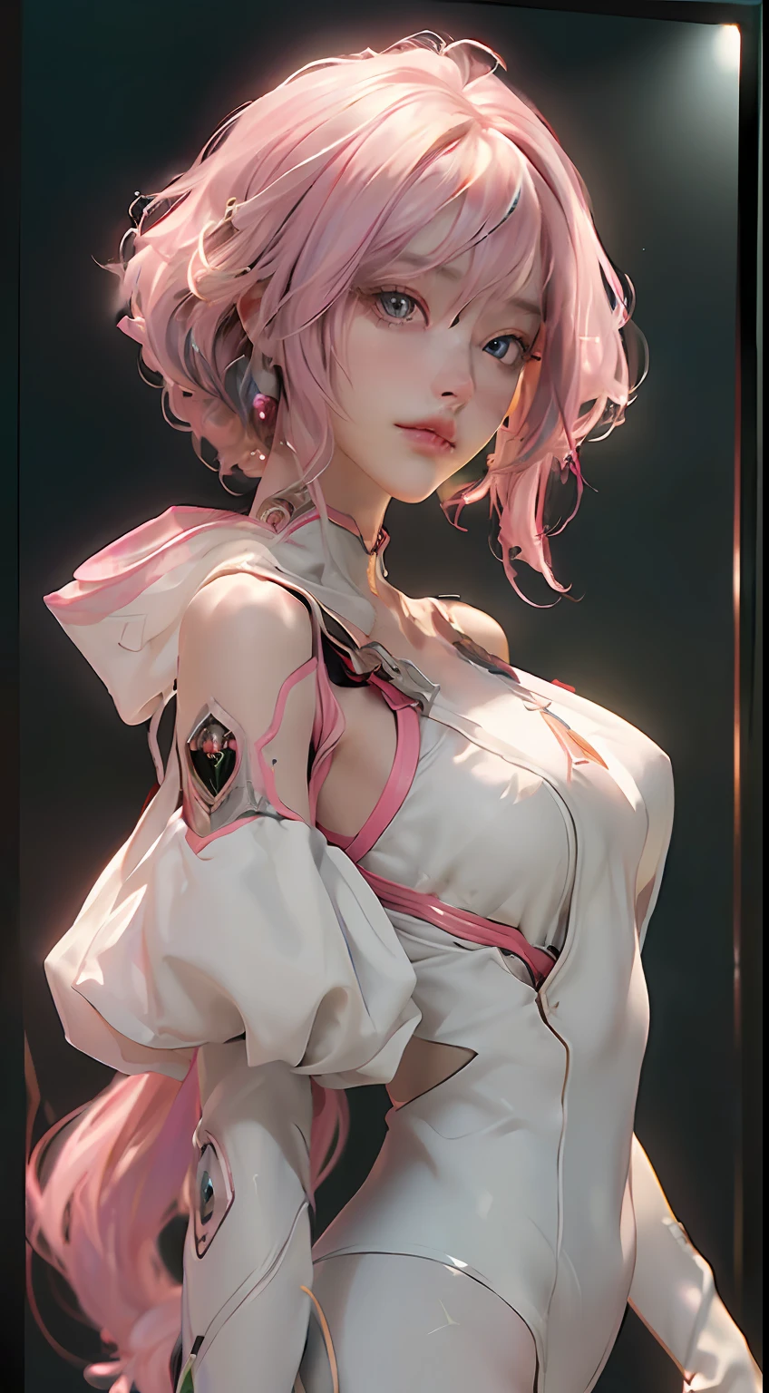 ((Best quality)), ((masterpiece)), (detailed:1.4), 3D, an image of a beautiful cyberpunk female,HDR (High Dynamic Range),Ray Tracing,NVIDIA RTX,Super-Resolution,Unreal 5,Subsurface scattering,PBR Texturing,Post-processing,Anisotropic Filtering,Depth-of-field,Maximum clarity and sharpness,Multi-layered textures,Albedo and Specular maps,Surface shading,Accurate simulation of light-material interaction,Perfect proportions,Octane Render,Two-tone lighting,Wide aperture,Low ISO,White balance,Rule of thirds,8K RAW, short hair, Pink hair, Green eyes
