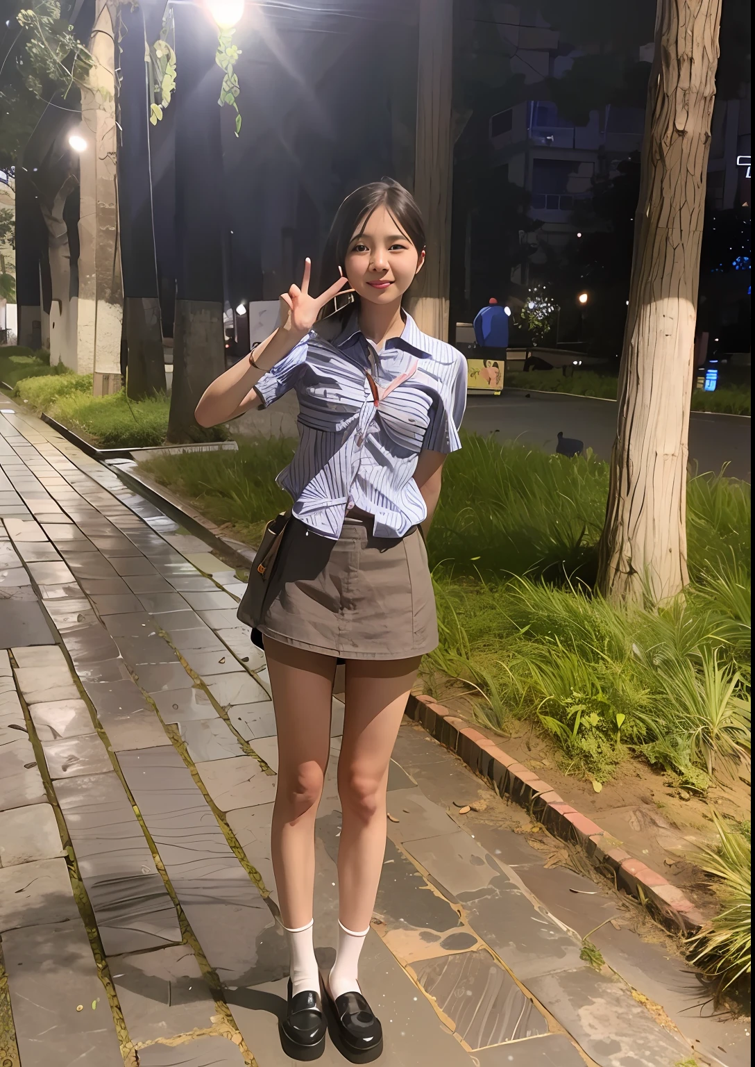There was a woman standing on the sidewalk with her mobile phone, Shin Jinying, Casual pose, trending at cgstation, ulzzangs, full-body xianxia, tzuyu from twice, Korean girl, sakimichan, xintong chen, photo of slim girl, full body cute young lady, wearing casual cloths, jaeyeon nam, wenfei ye