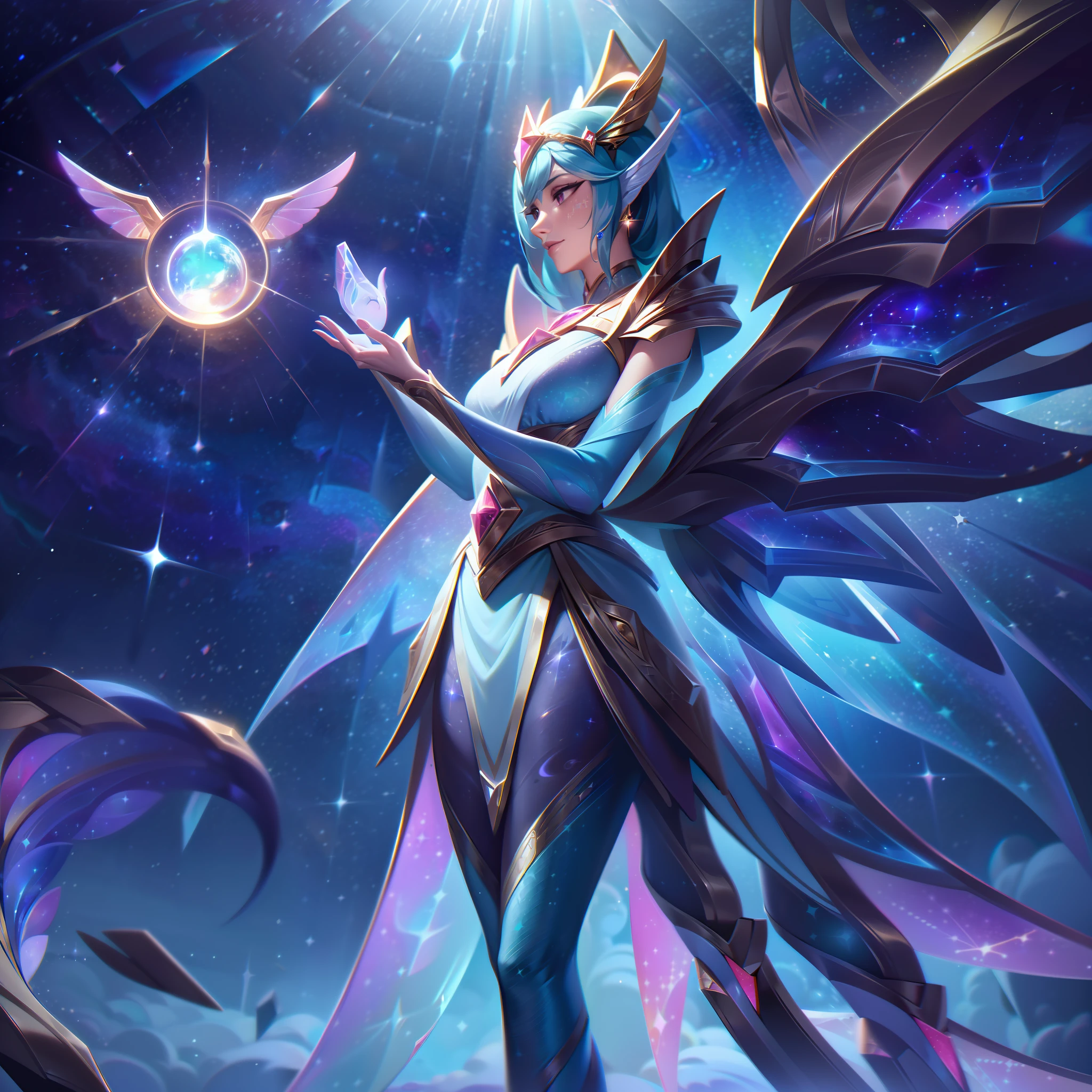 The Epic Skin "Star Guardian Emprekyara" depicts the Weather Warden as a celestial guardian of the stars, embracing the cosmic theme in a stunning and captivating manner.
In the splash art, Emprekyara's appearance undergoes a mesmerizing transformation. She now stands as a radiant and ethereal Star Guardian, adorned in celestial-themed armor and resplendent with starry motifs. Her attire features intricate designs of stars and constellations, symbolizing her connection to the cosmos.
Emprekyara's eyes shimmer with the brilliance of the stars, reflecting her role as a guardian of the celestial realm. Her pose exudes confidence and determination, as if she is ready to protect the cosmos with her cosmic powers.
Her wings have transformed into luminescent and iridescent structures, radiating with starlight and cosmic energy.
In the background, a cosmic starry sky unfolds, with twinkling stars and swirling nebulae, adding to the sense of wonder and celestial beauty.
The color palette is a captivating blend of cosmic hues, featuring deep blues, purples, and brilliant bursts of starlight, creating an enchanting and otherworldly atmosphere.