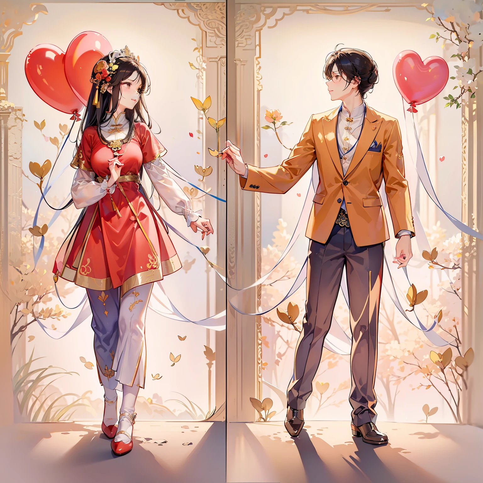 1. Love：Draw two people embracing each other、Scenes of snuggling up to each other，Express deep love。 2. red line：Draw a red thread and wrap it between the fingers of the two，It symbolizes destiny and lifelong companionship。 3. heart-shaped：Heart-shaped theme，Draw two hearts overlapping each other，Express the tacit understanding and fit between the two。 4. evening light：Draw a beautiful sunset，The two stood side by side，Enjoy romantic sunset moments。 5. Love：Draw two people in an intimate pose together，Such as hugs、Kissing or holding hands，Show their affection and intimacy。 6. Walk by the sea：Draw a scene of couples walking hand in hand by the sea，bathed in sunlight，Easy delivery、Romantic atmosphere。 7. key：Draw a picture of couples exchanging keys with each other，It symbolizes mutual trust and commitment。 8. balloons：Draw two people holding balloons in each hand，It symbolizes their pursuit of happiness and a better future together。 9. group picture：Draw a picture of two people taking a group photo，Record their moments and memories。 10. White wedding dress and black suit：Draw the image of two people wearing wedding dresses and suits，It symbolizes that they are about to enter the temple of marriage。