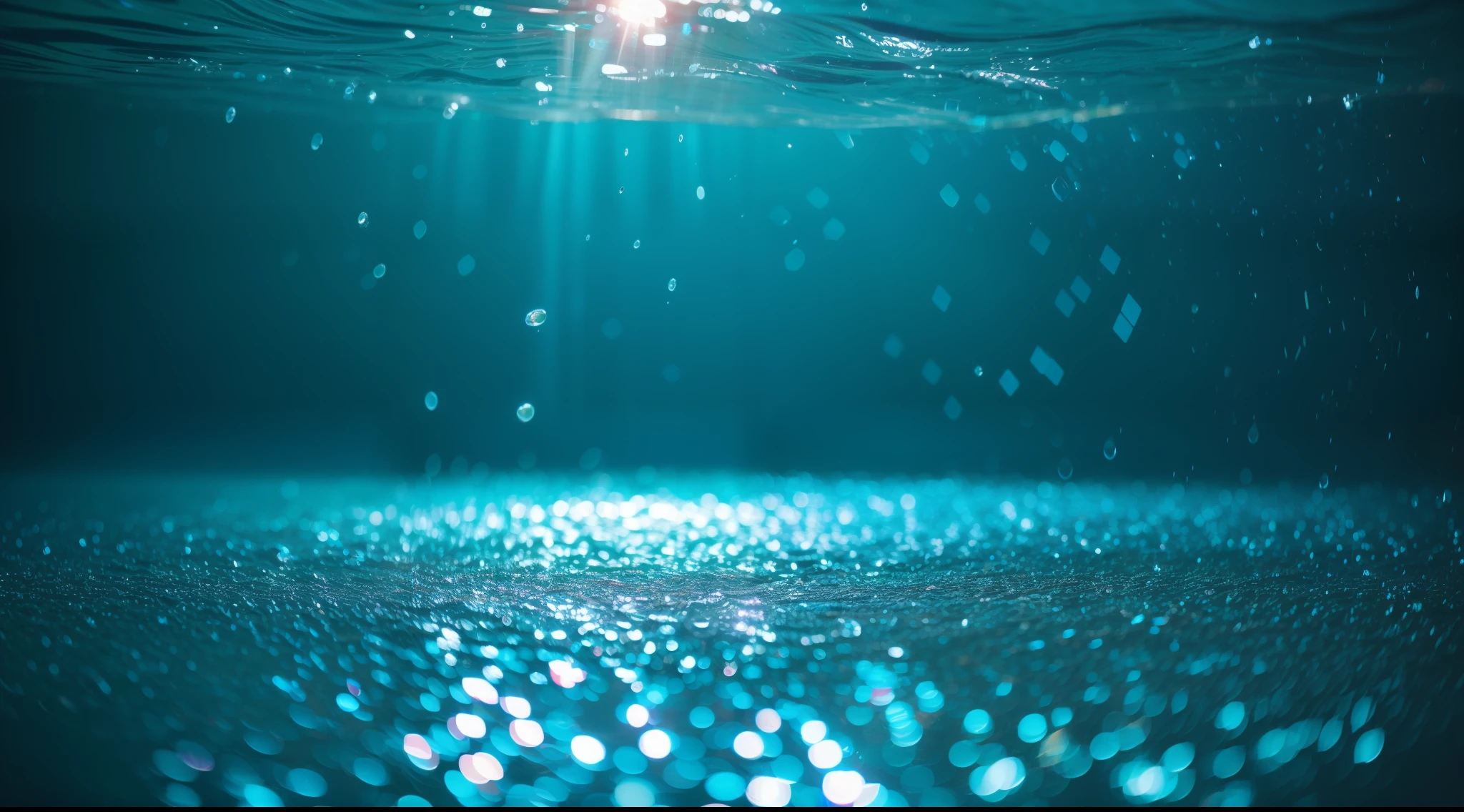 Beautiful water surface, sony a7, film gain, Cinematic lighting, Photorealistic, one-point perspective, 32K, diffuse reflection, colorful shiny particles, Lens Flare, Soft lighting