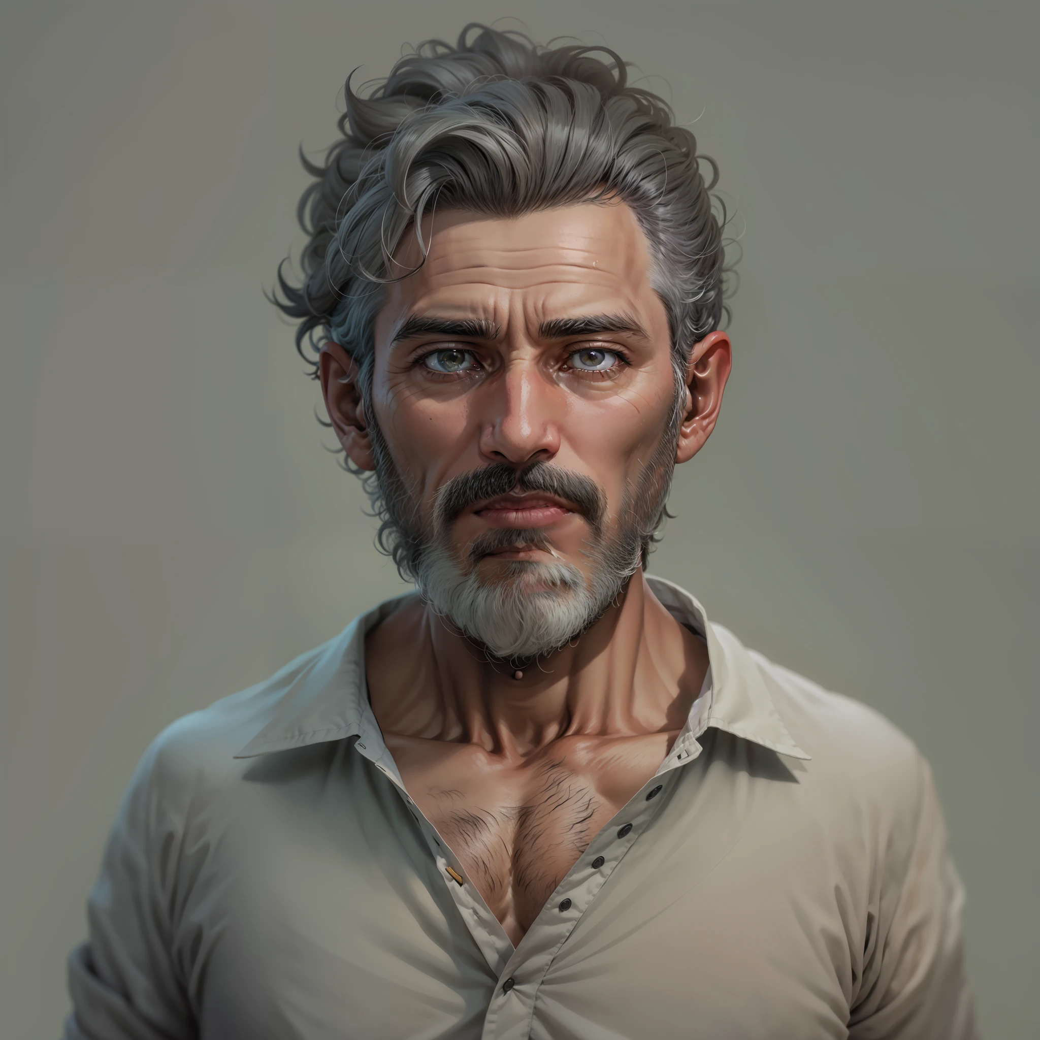 Personagem masculino,Rosto Detalhado, Old Man ,cabelo grisalho,olhos castanhos,narrador,fone de ouvido,corpo inteiro,Rosto muito detalhado,8k,ultra qualidade, Barba grisalha,blusa manga Longa preta, gola alta