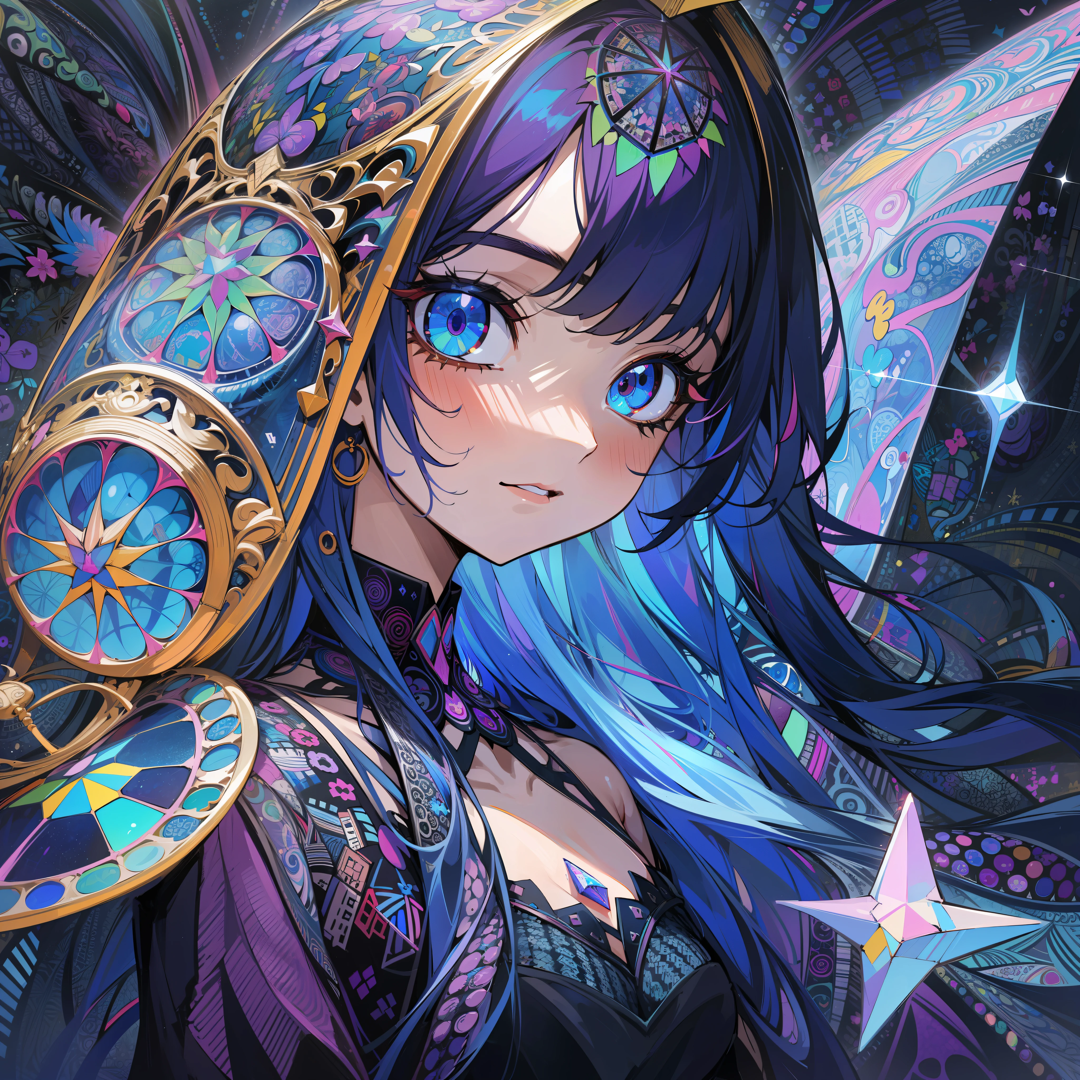 (absurdres:1.5), (highres), (best quality:1.1), (ultra-detailed:1.1), (an extremely delicate and beautiful), 1 girl, beautiful face, (detailed face), best quality, portfolio, angel、Crystal clear white hair、Longhaire、flat breast、White Gothic dress、Wings of an angel on the back、White sky、high-level image quality、glitter、(Zentangle:1.5), (kaleidoscope:1.2)