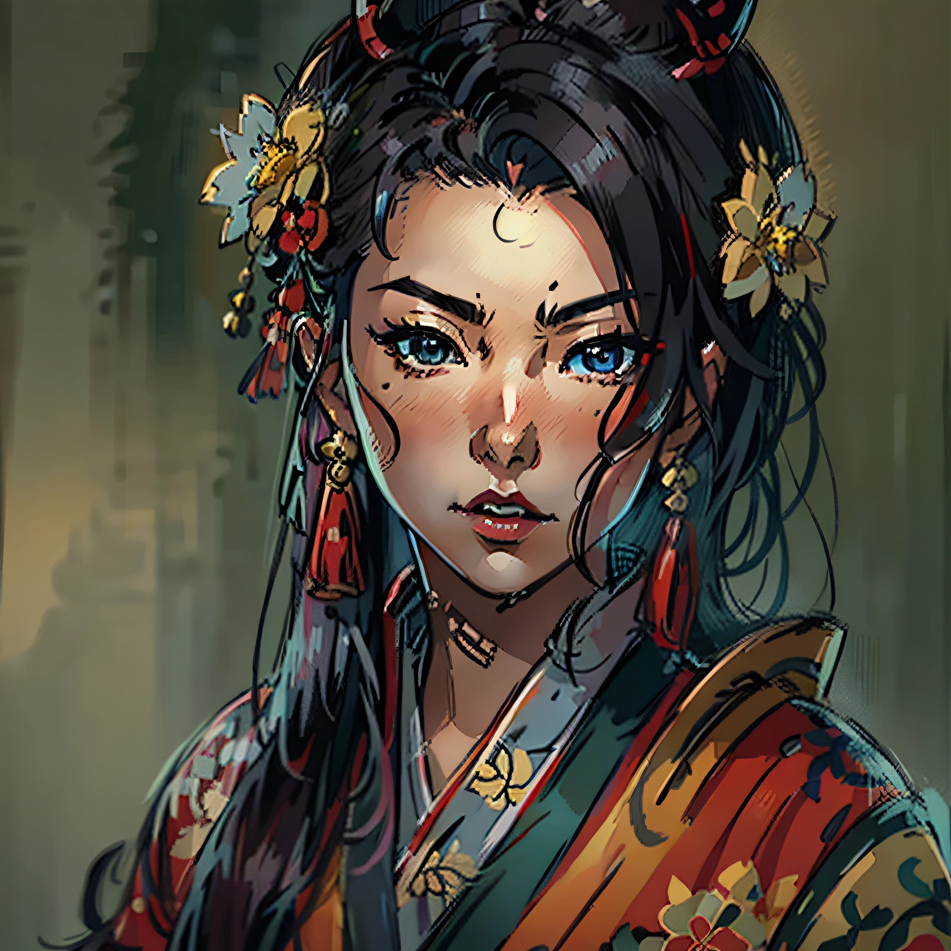 geisha , female, sexy, close up portrait, asian look, rpg character, medieval fantasy