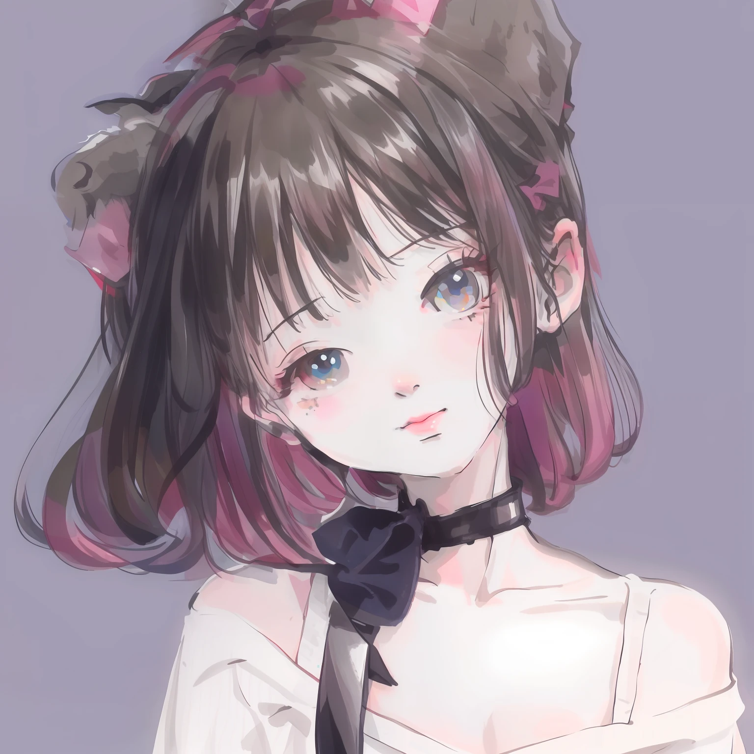 (Cute anime girl:1.3+Anime Catwoman:1.2+Anime shoujo:1.1), Bow tie and white shirt,Cat ears, Extremely cute,downy,lithe,dream magical,A venue where the comic exhibition is held, Lively and cheerful, boisterous, Highly interactive (Soft Shading, Pastel colors, Anime art, cute filters:0.5),Image quality tag,Without expression