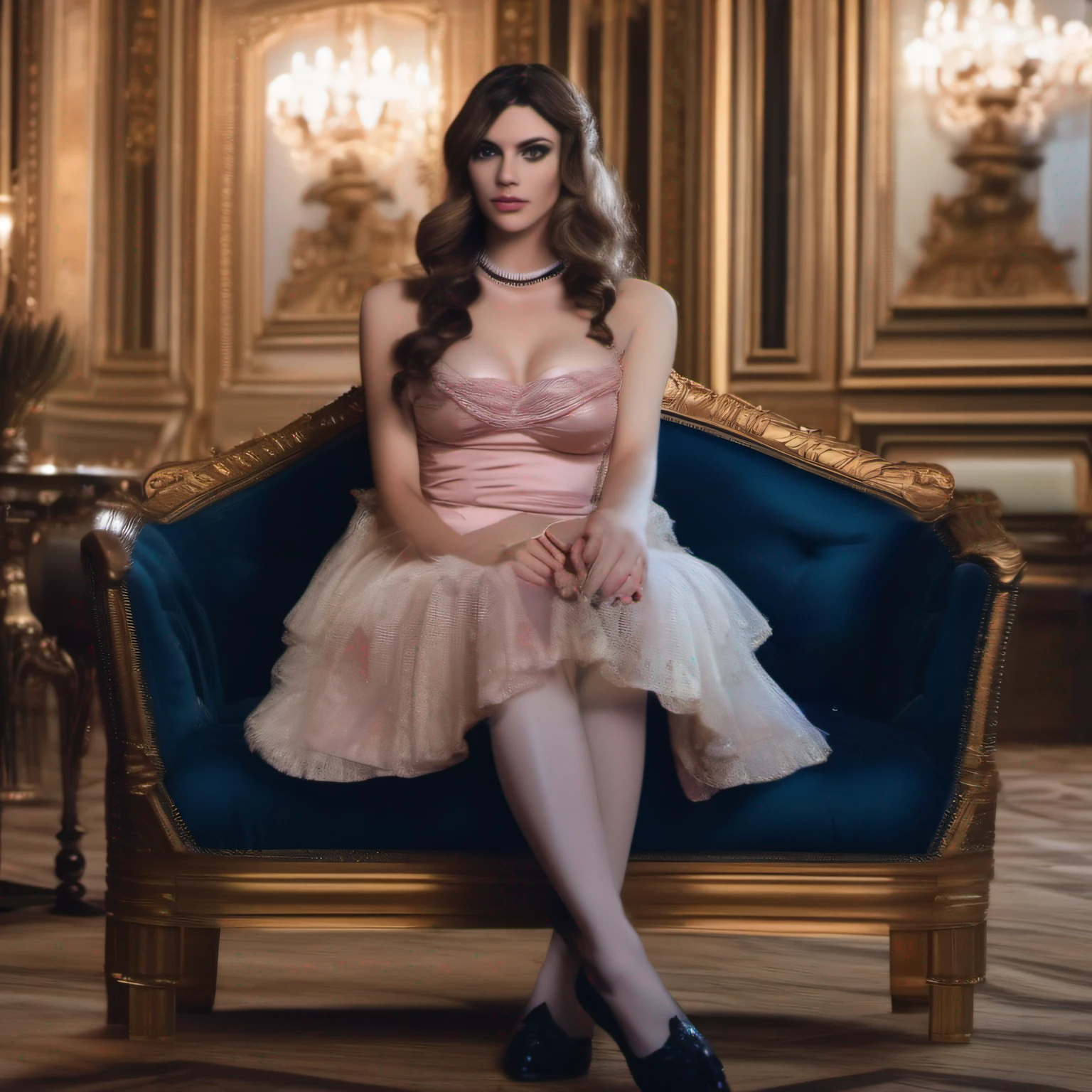 photo realistic portrayal of Elegabalus crossdressing as a female working as a prostitute in the palace sitting in the lap of a high ranking official 8k HD