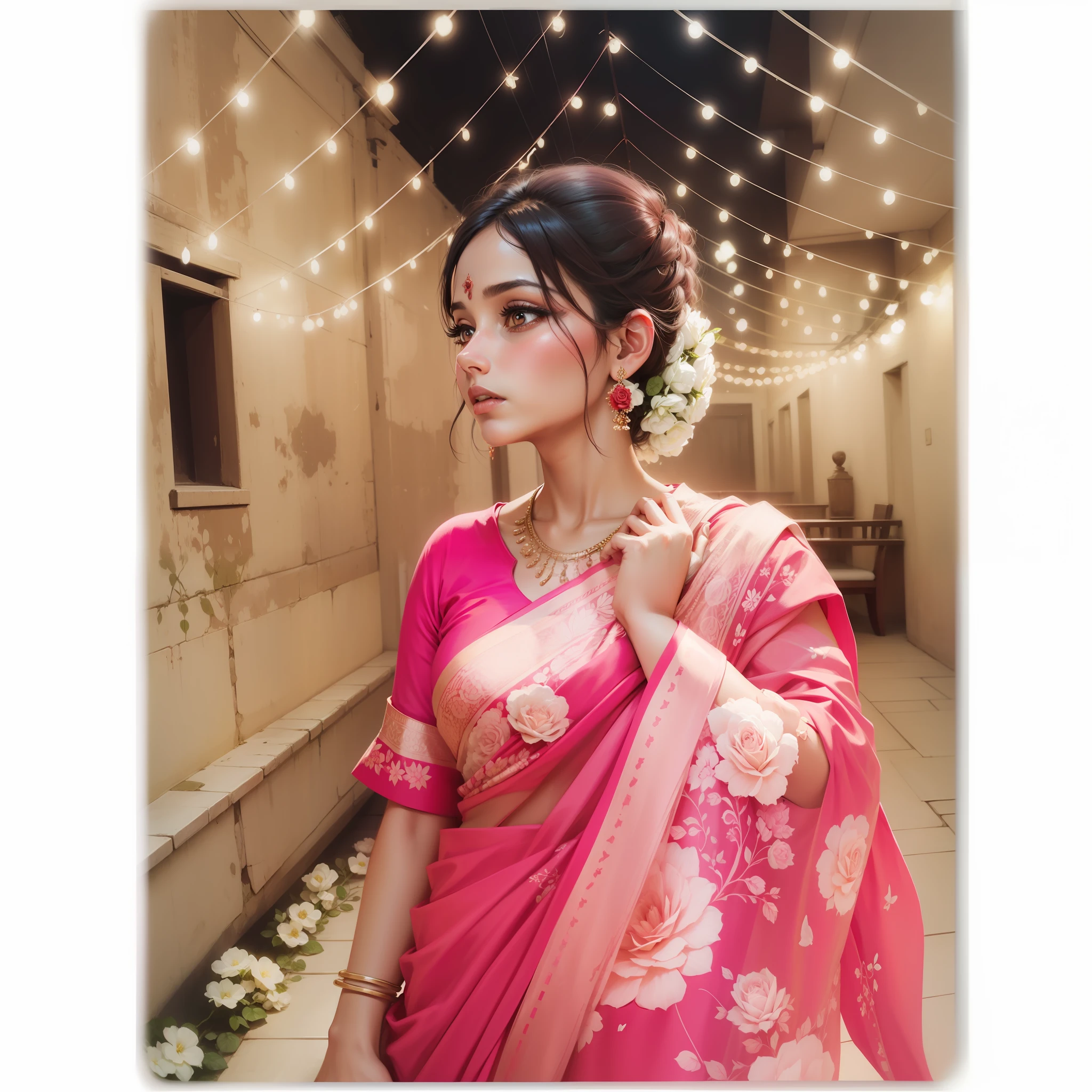 Red rose pink saree butterfly background