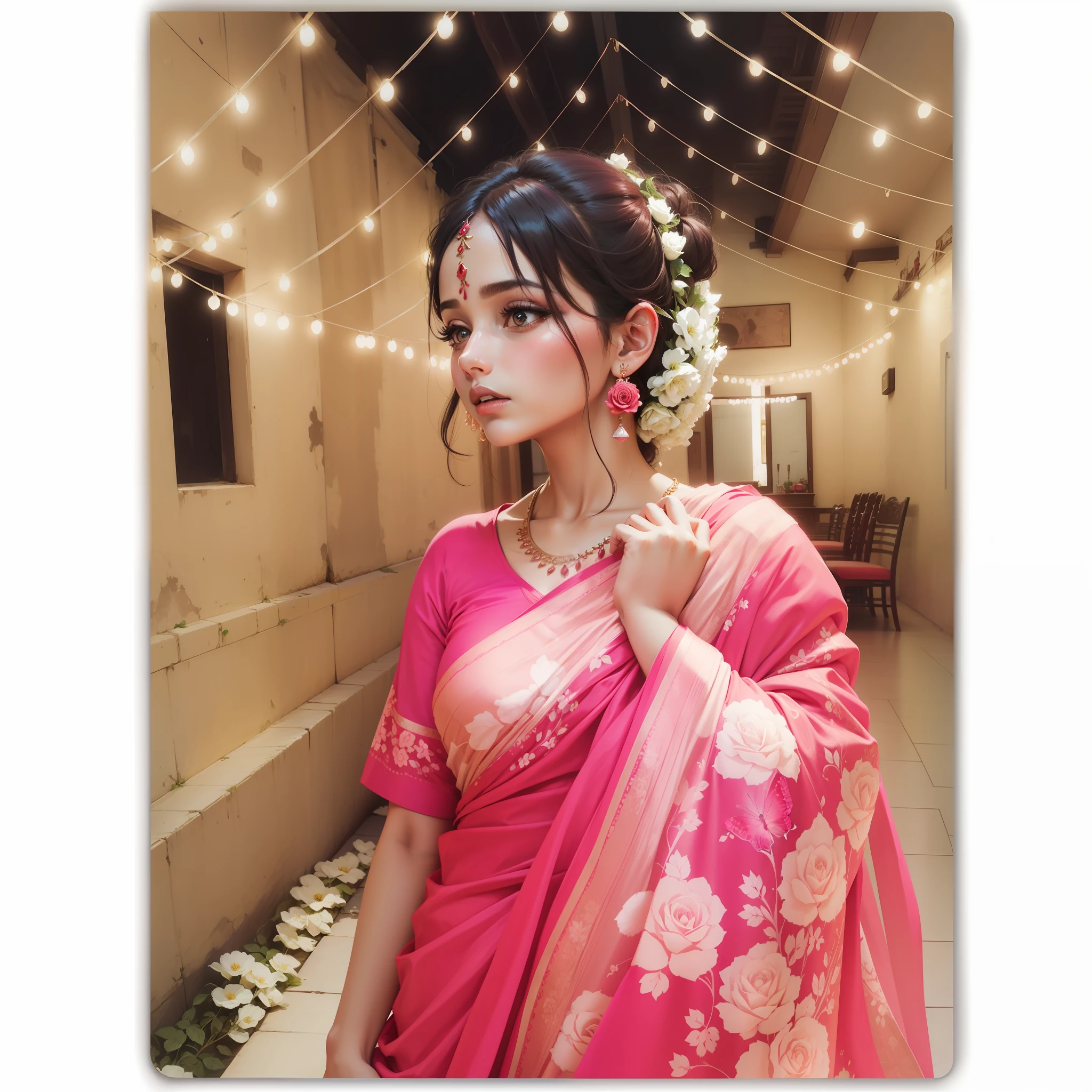 Red rose pink saree butterfly background