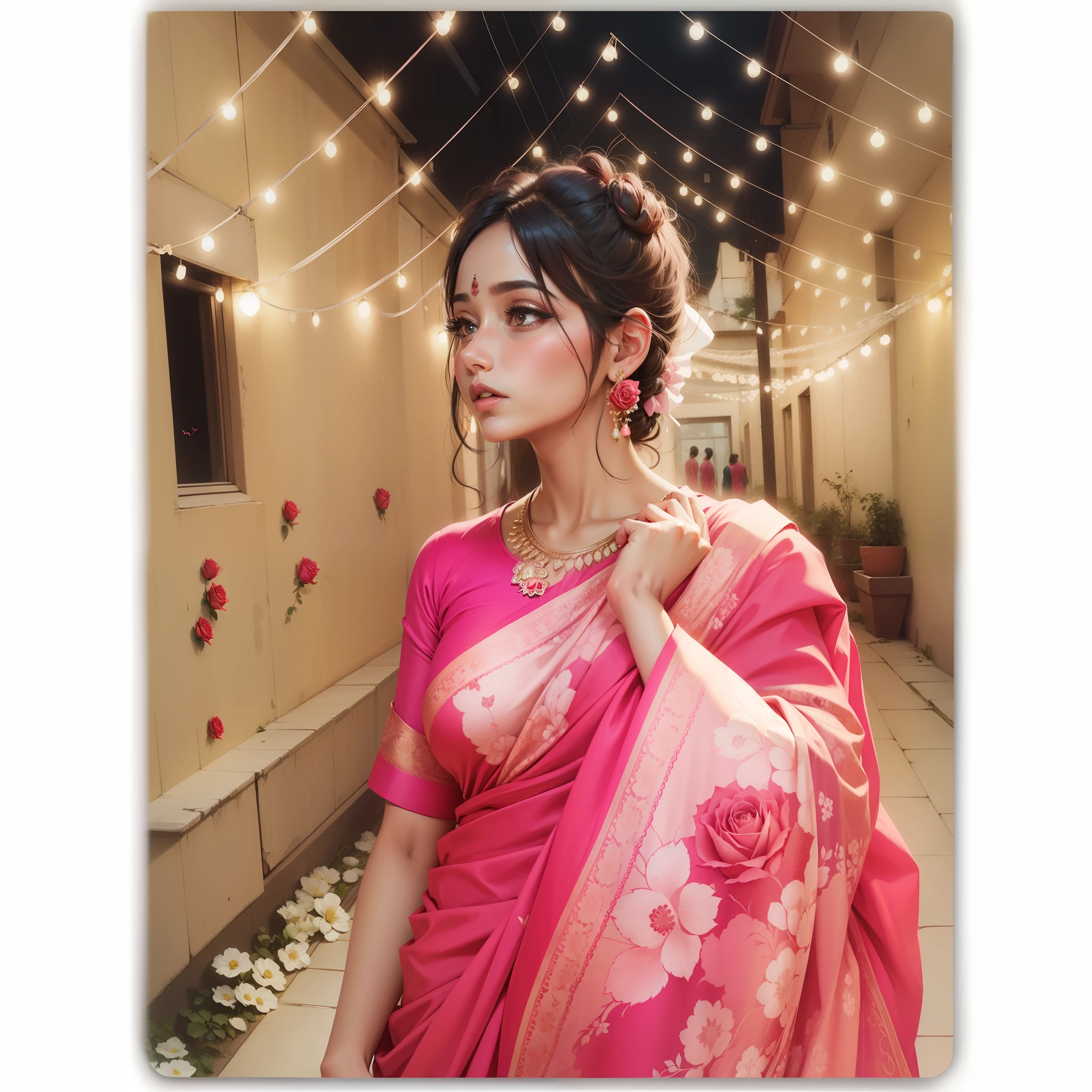 Red rose pink saree butterfly background