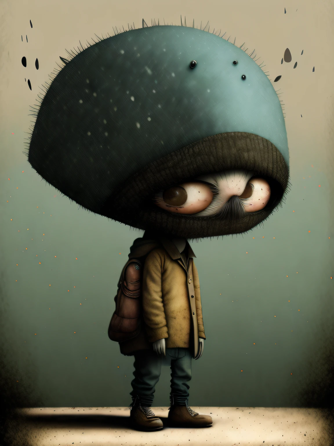la ultima cena con personajes de dibujos animados vestidos con abrigos y sombreros se paran juntos, Anton Semenov, Personajes de Maquinarium, Pupilas dot, Tres ojos, Seis de Little Nightmares, 3 cabezales, Tres cabezas, sonrisas espeluznantes, Tres ojos, Somber, por Yi Inmun, por Tadeusz Brzozowski, pocos globos oculares, horripilante!!, Arte conceptual post grunge