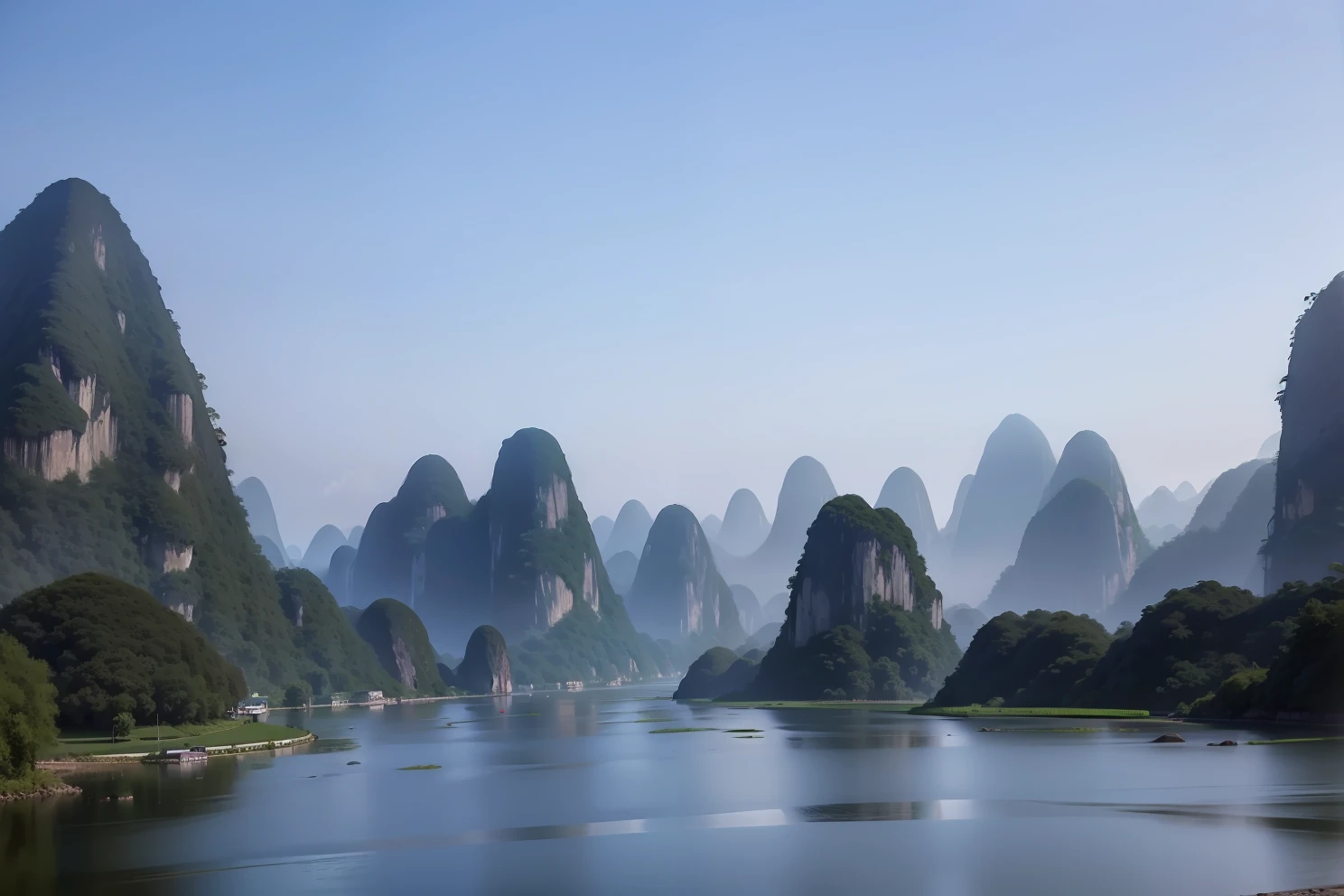 Guilin landscape,Green onions,The water is turquoise