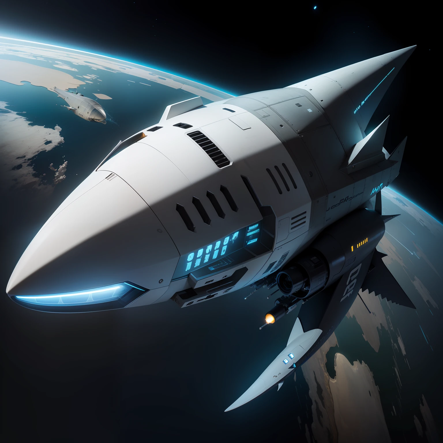 A space vehicle modeled after a shark,industrial design,Look up,Renderings,High-quality diagrams,The details were perfect