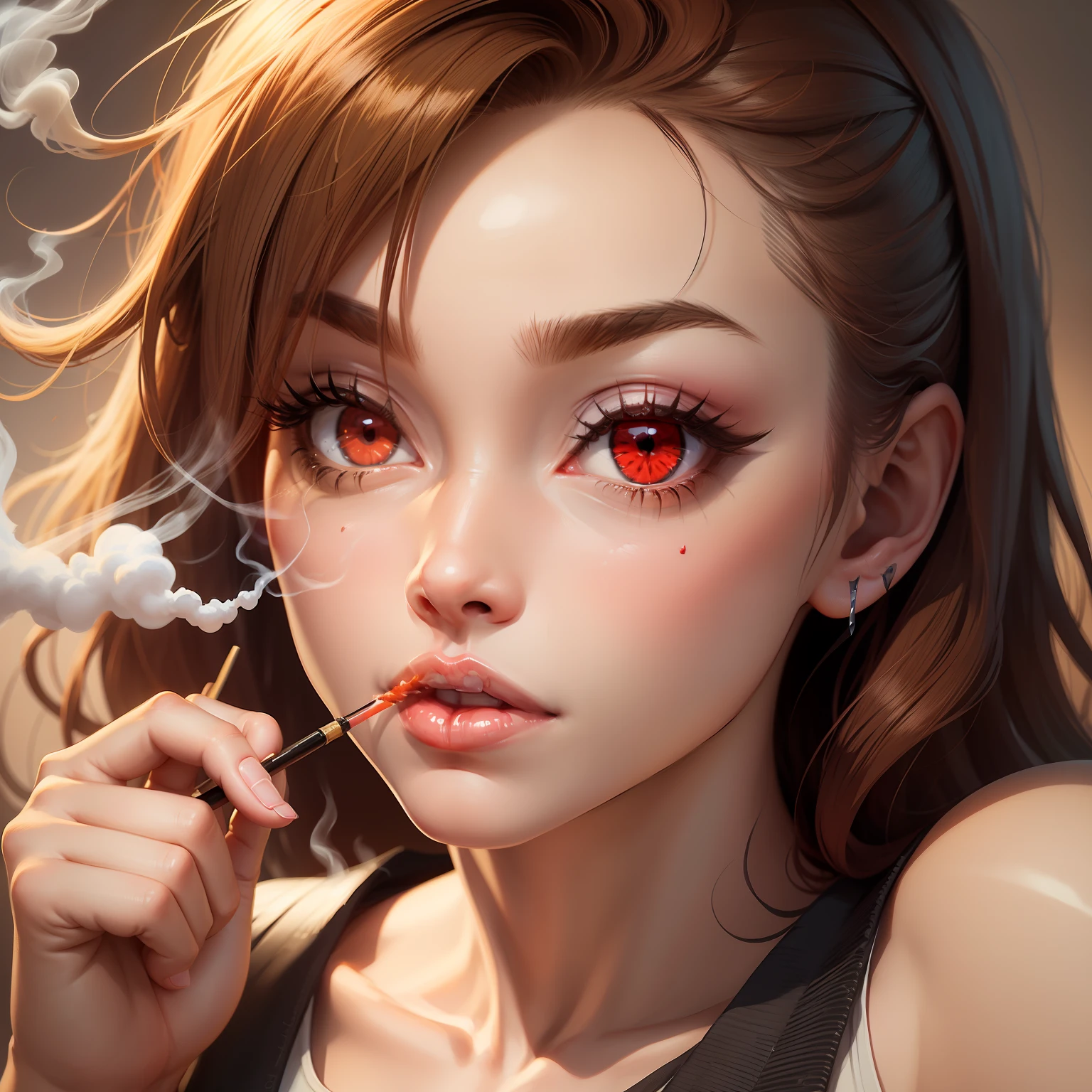 Create an animated face drawing smoking marijuana with red eyes in animation
