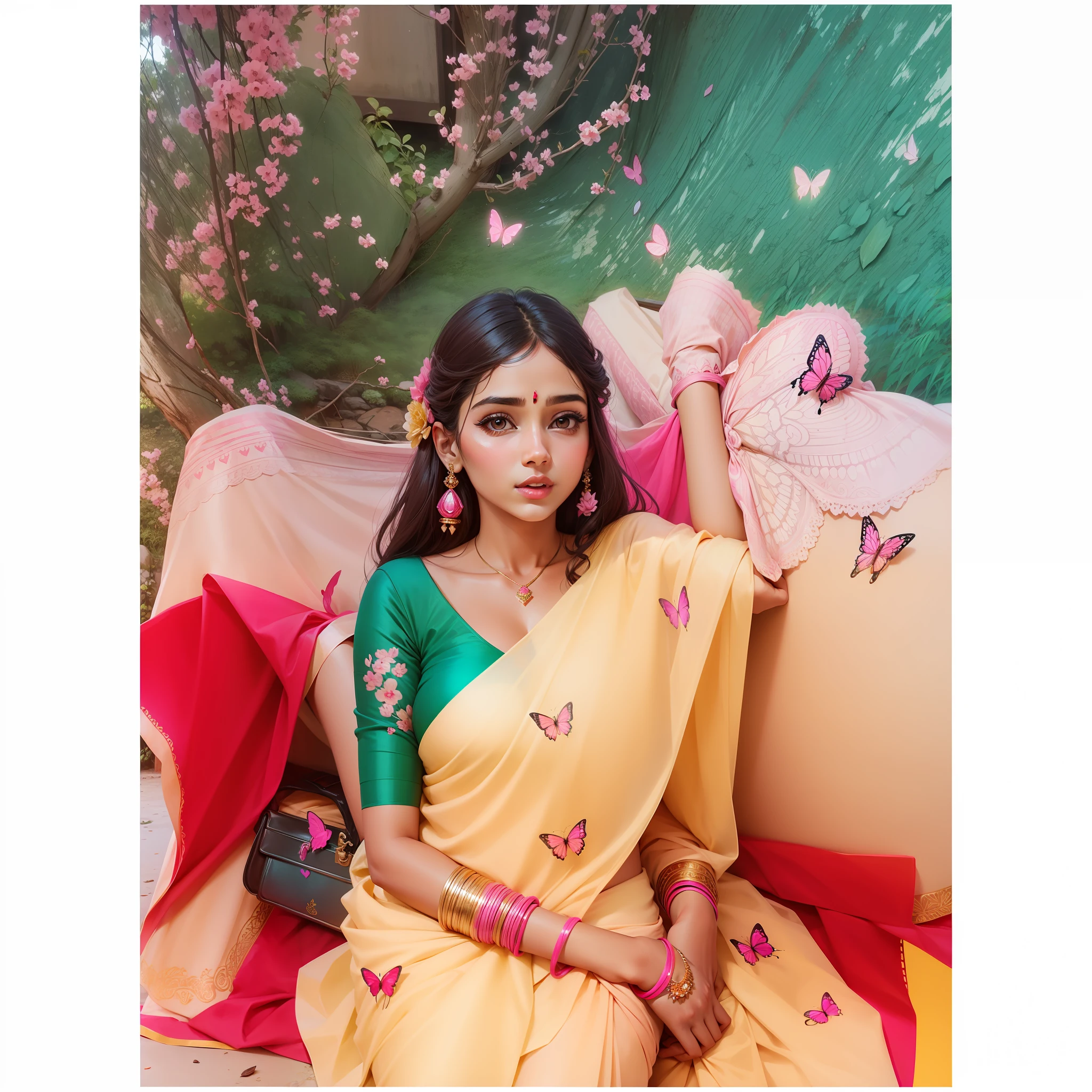 Love background pink saree butterfly colour my love 💖