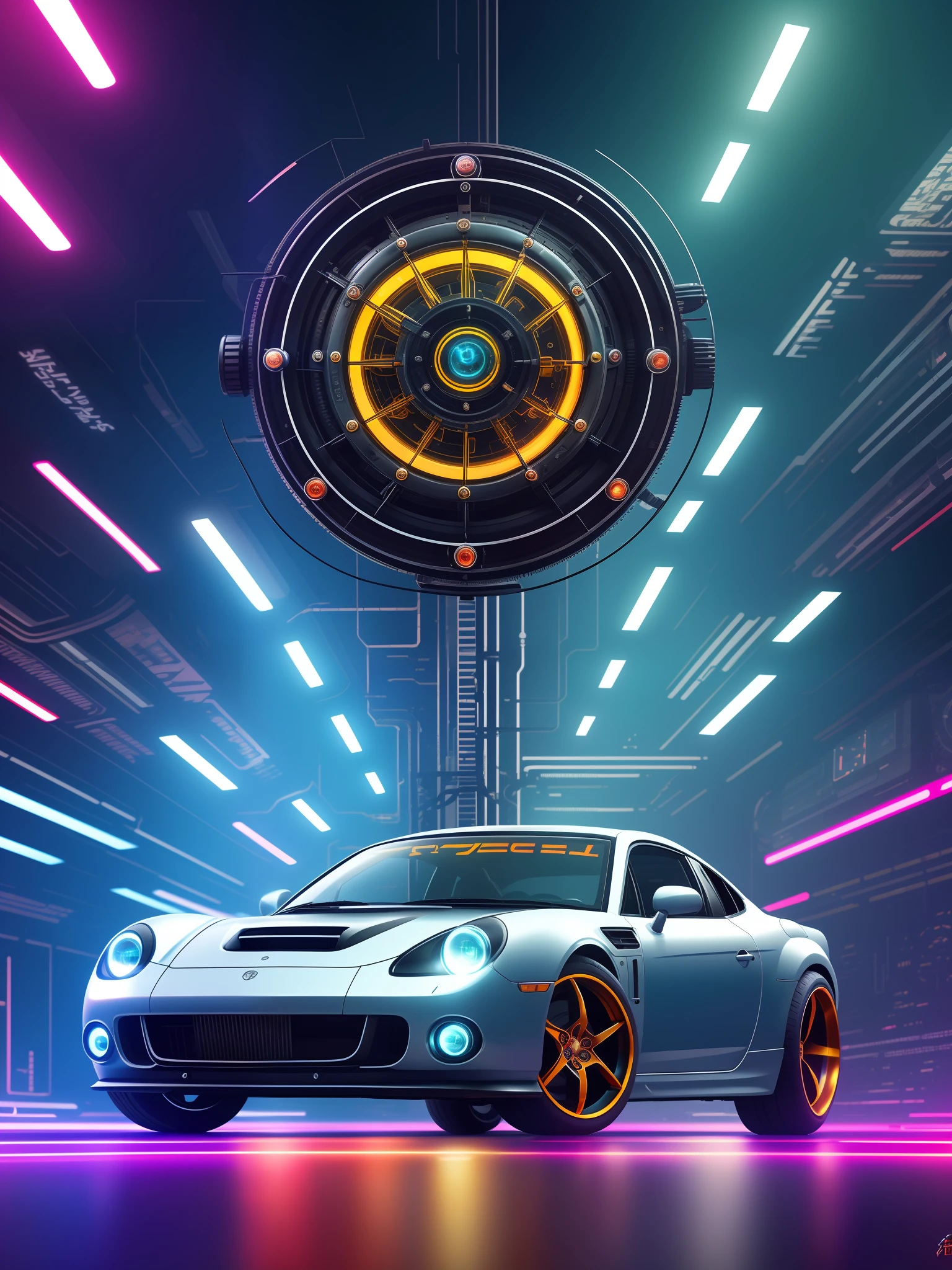 A car in mechanical style，cyber punk style，clockwork，（（Complicated details）），HDR，largeeyes，（（Complicated details，hyper-detailing）），Vacuum tubes or tubes，Cinema lenses，vignet，Bokeh effect background